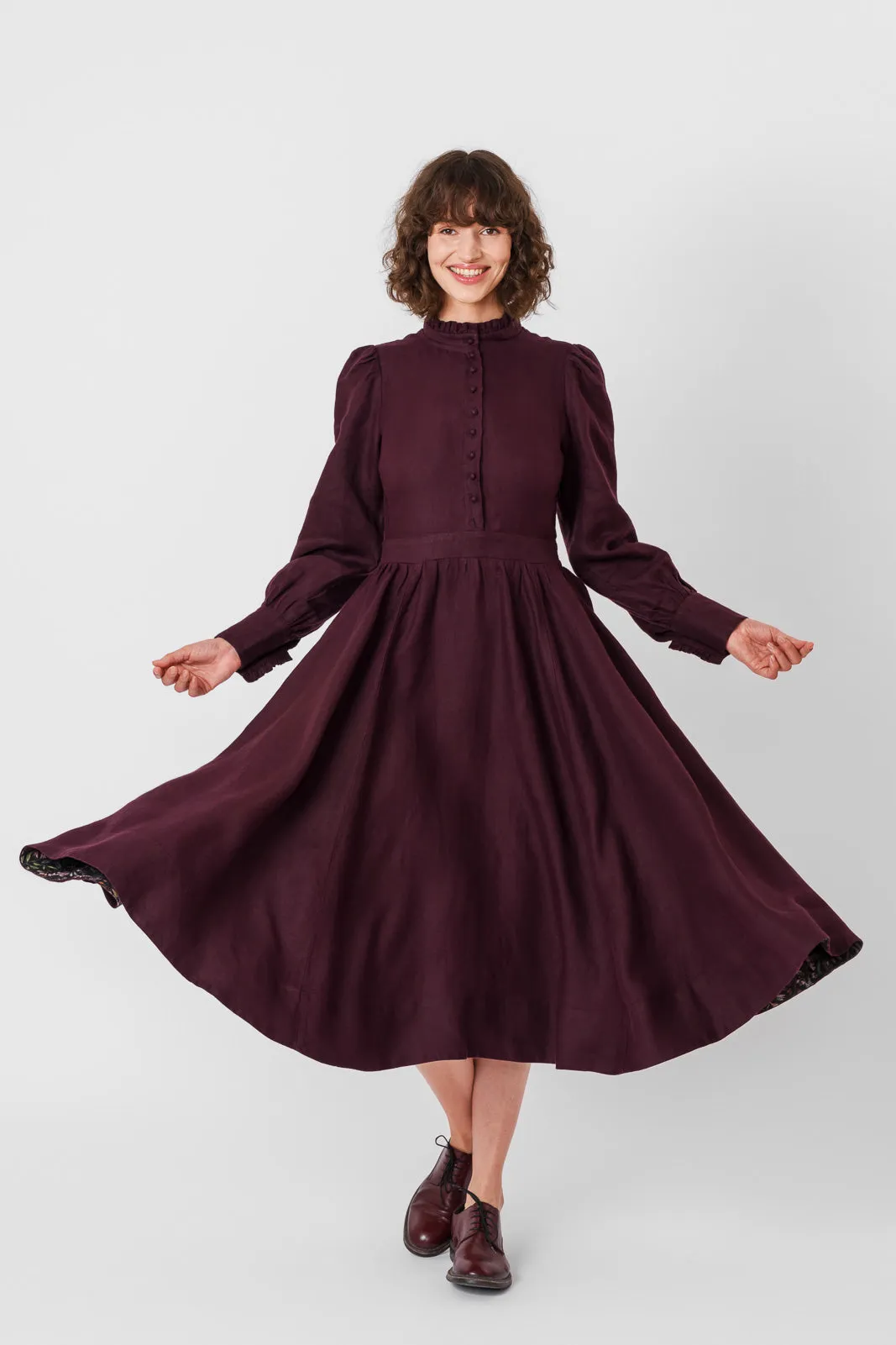Abigail Dress, Long Sleeve, Twill Linen, Royal Grape sold by Son de Flor