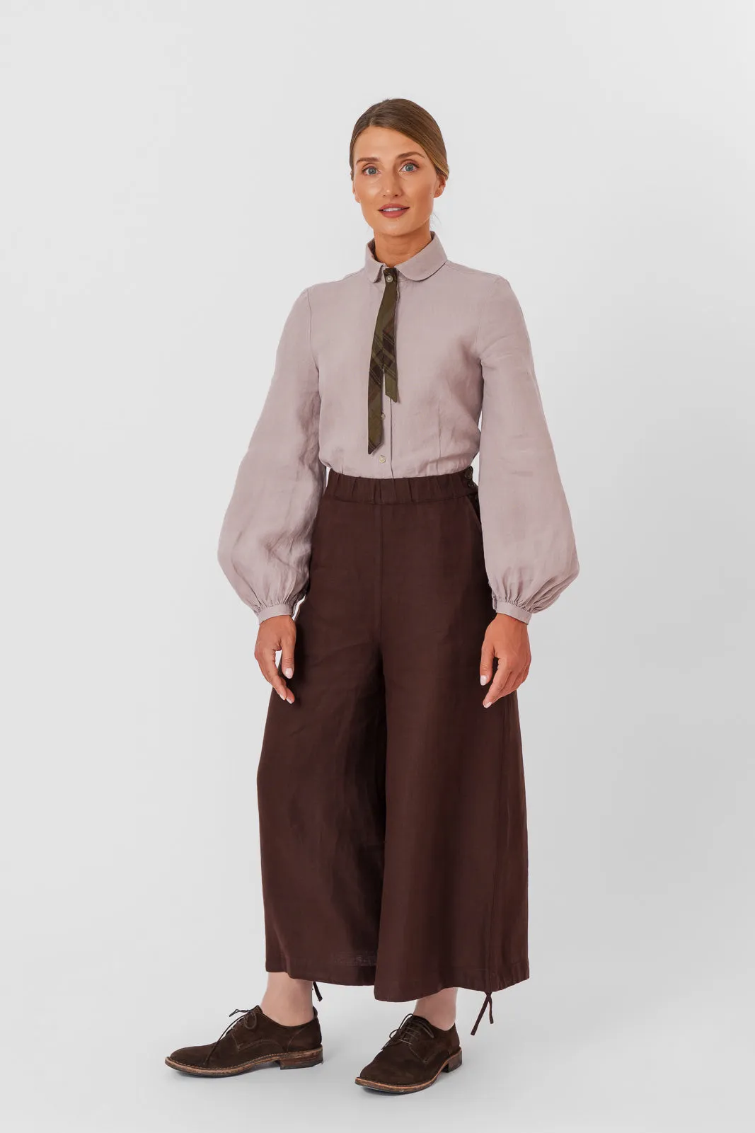 Midi Charlotte Trousers, Twill Linen, Espresso Brown sold by Son de Flor product image thumbnail 3