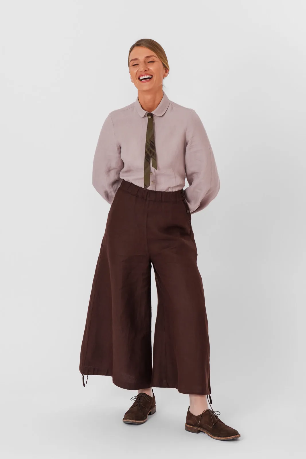 Midi Charlotte Trousers, Twill Linen, Espresso Brown sold by Son de Flor product image thumbnail 2