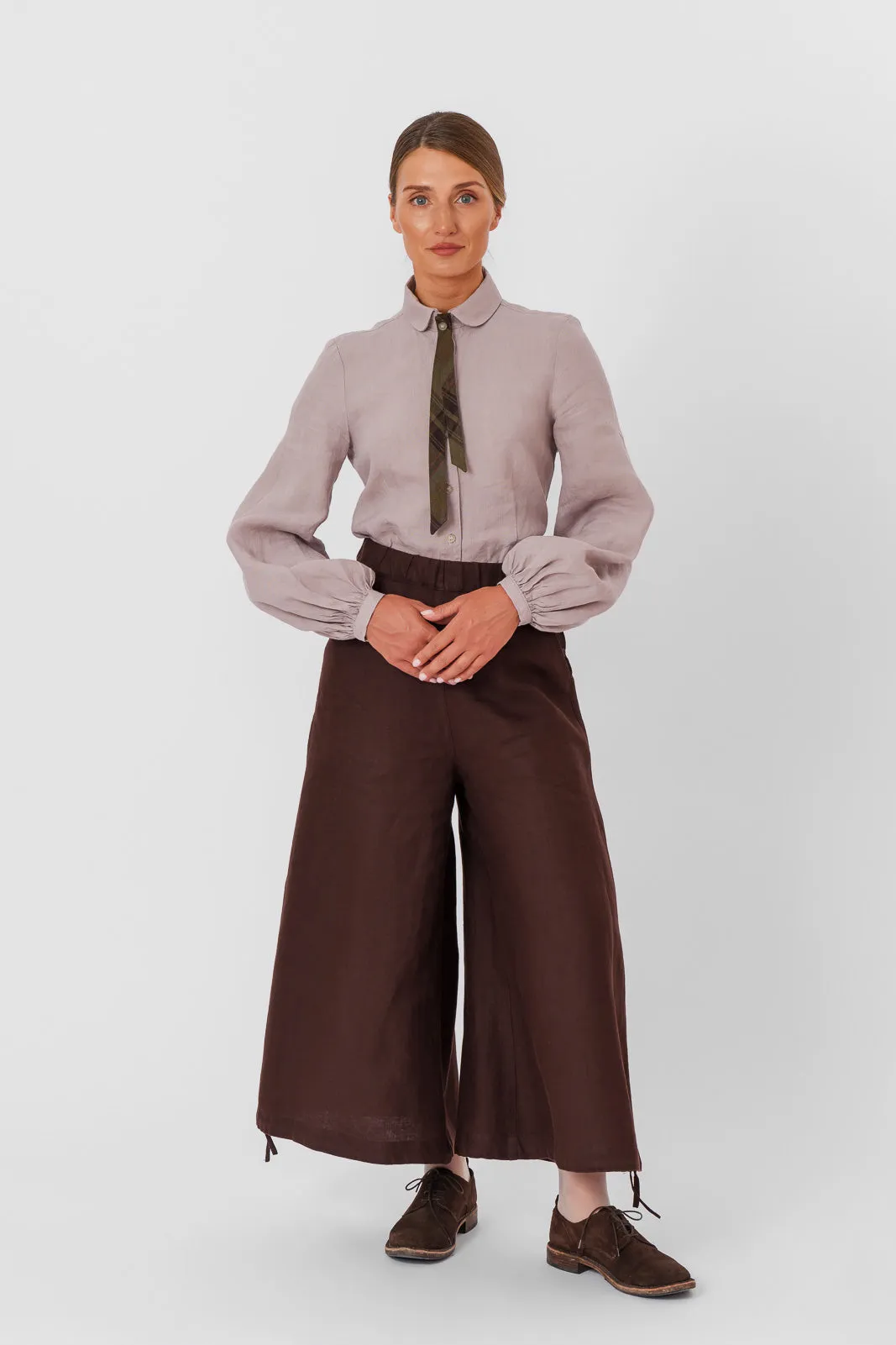 Midi Charlotte Trousers, Twill Linen, Espresso Brown sold by Son de Flor product image thumbnail 4