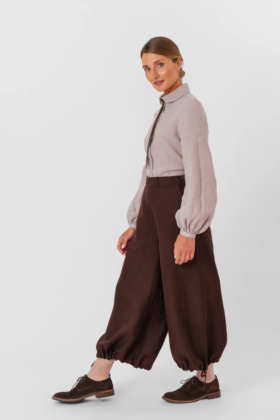 Midi Charlotte Trousers, Twill Linen, Espresso Brown sold by Son de Flor product image thumbnail 5