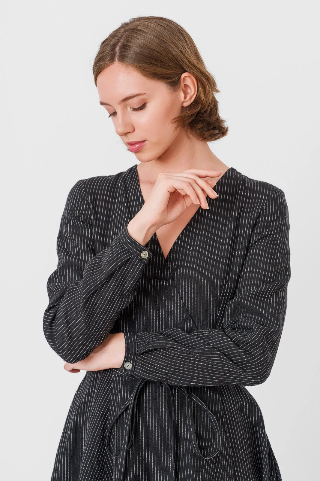 Wrap Dress, Long Sleeve, Black Pinstripe sold by Son de Flor product image thumbnail 4