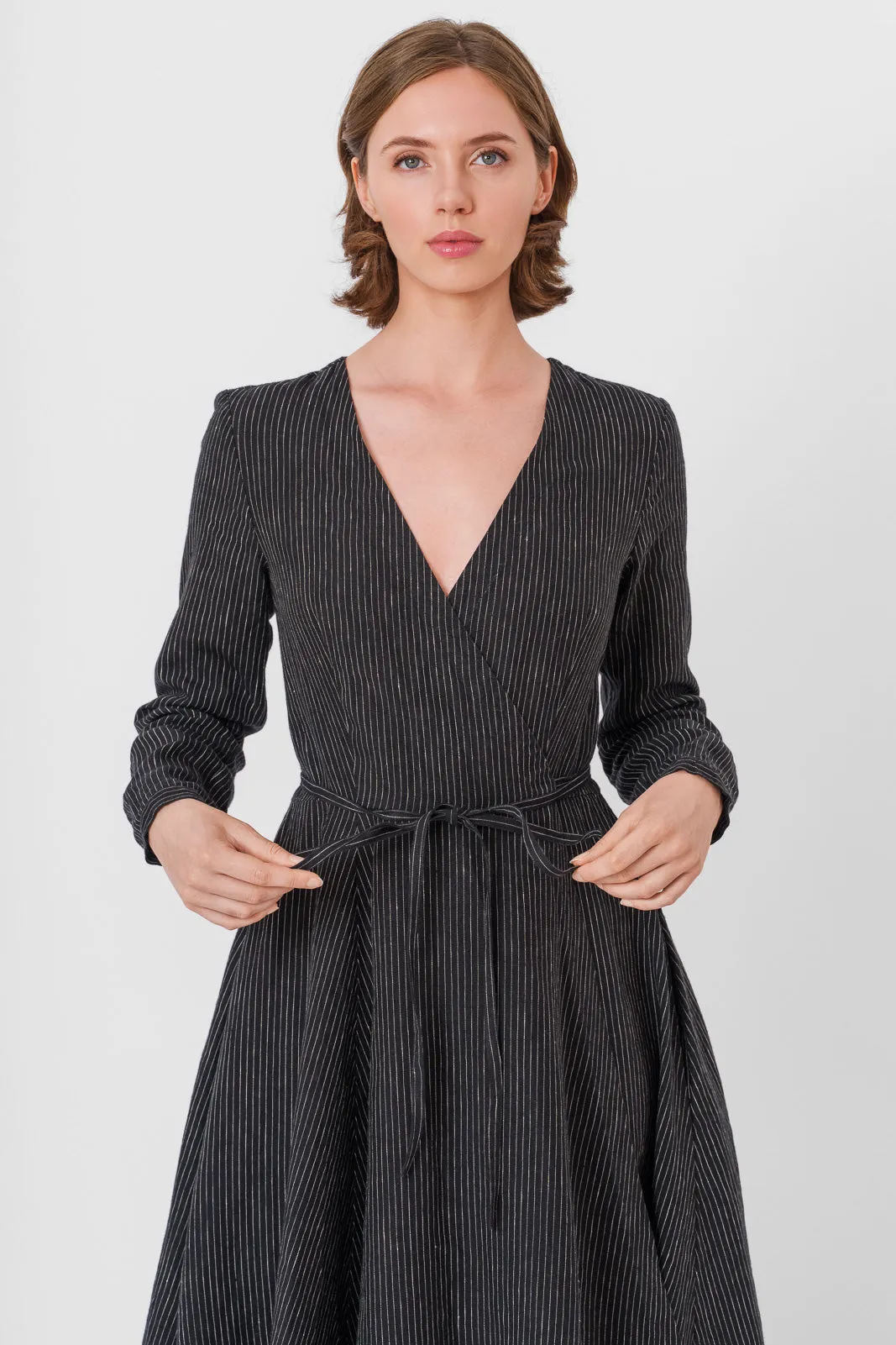 Wrap Dress, Long Sleeve, Black Pinstripe sold by Son de Flor product image thumbnail 2