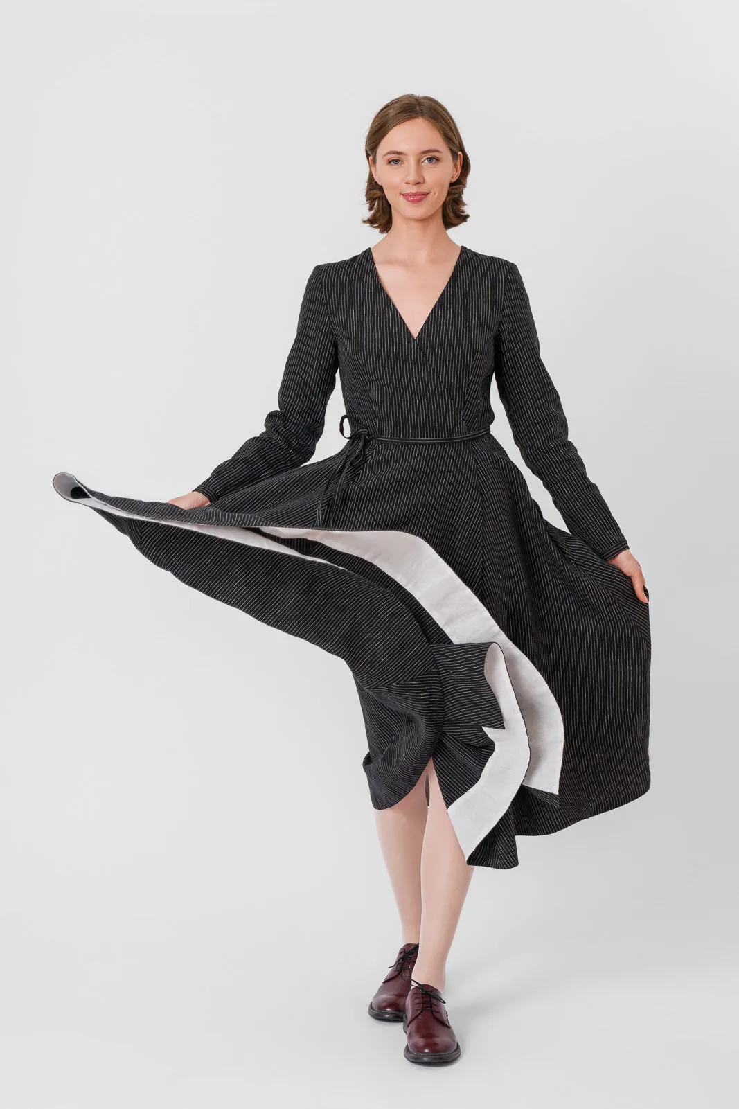 Wrap Dress, Long Sleeve, Black Pinstripe sold by Son de Flor product image thumbnail 5