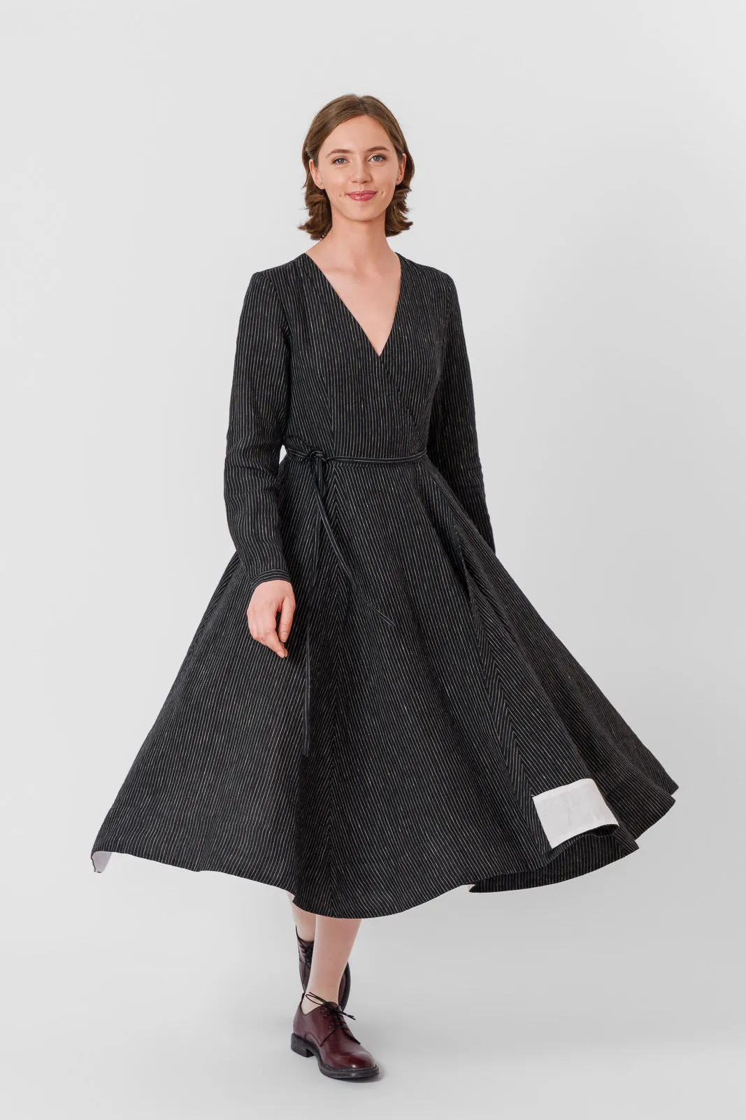 Wrap Dress, Long Sleeve, Black Pinstripe sold by Son de Flor