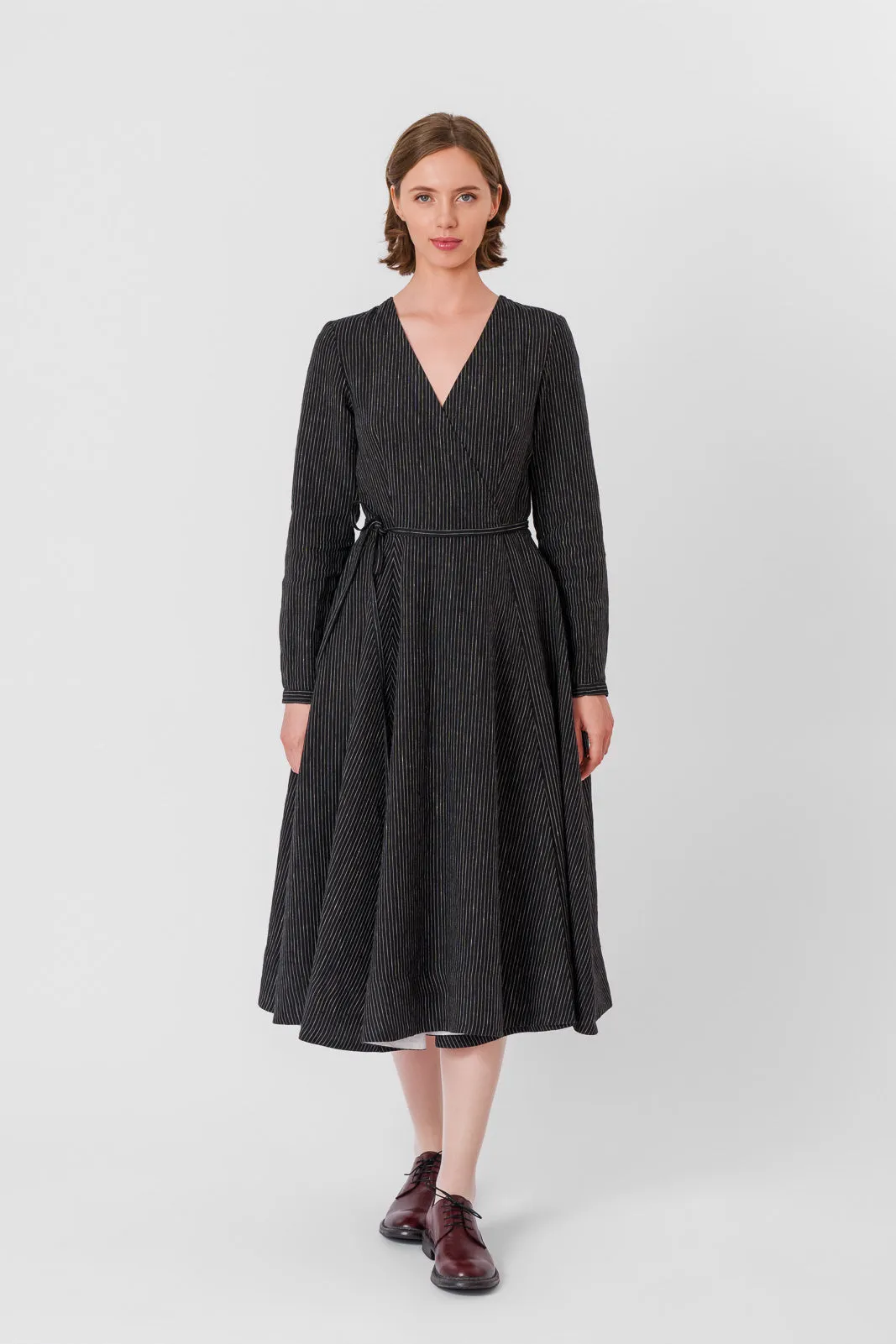 Wrap Dress, Long Sleeve, Black Pinstripe sold by Son de Flor product image thumbnail 3