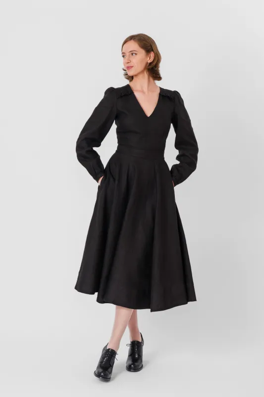 Bridget Dress, Long Sleeve, Black Pansy sold by Son de Flor