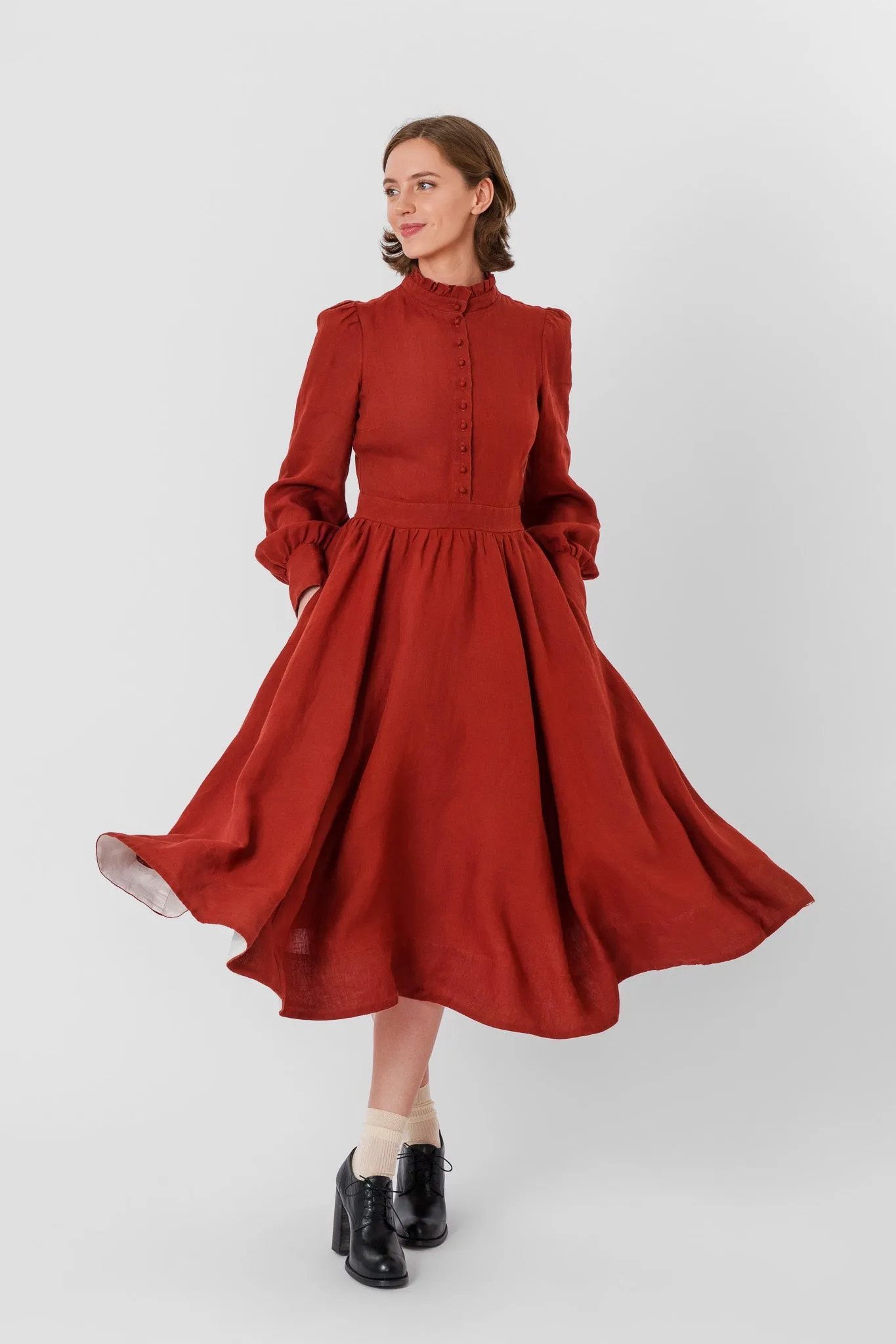 Abigail Dress, Long Sleeve, Deep Terracotta sold by Son de Flor