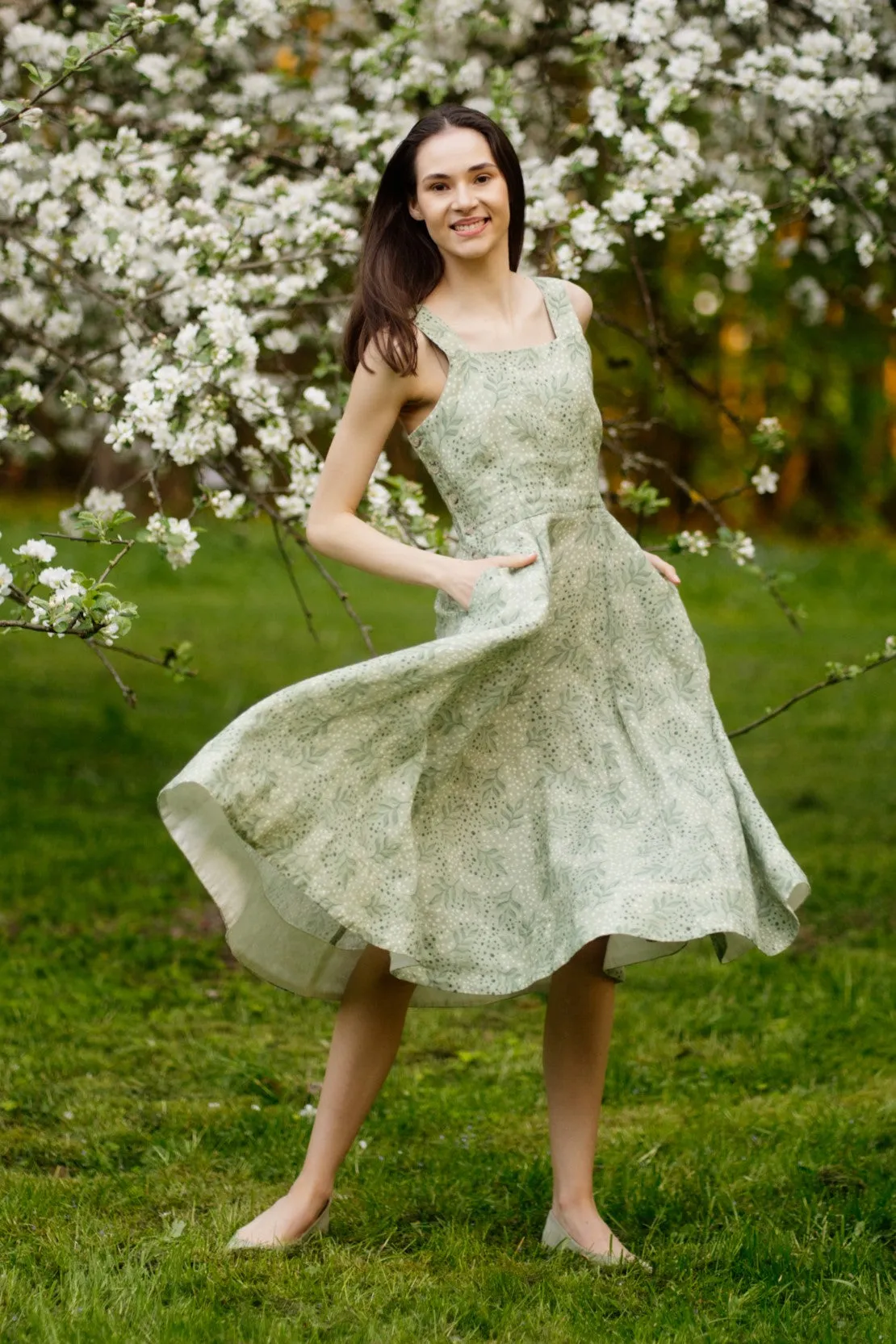 Pinafore Dress, Sleeveless, Forest Fern sold by Son de Flor