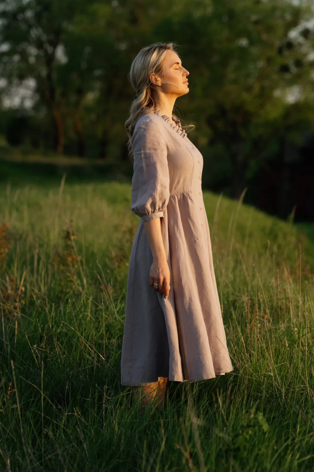 Ophelia Dress, 3/4 Sleeve, Gentle Lilac sold by Son de Flor