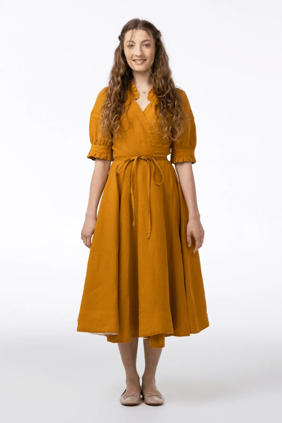 Darcy – Short Sleeve Ruffled V-Neckline Linen Wrap Dress sold by Son de Flor product image thumbnail 5
