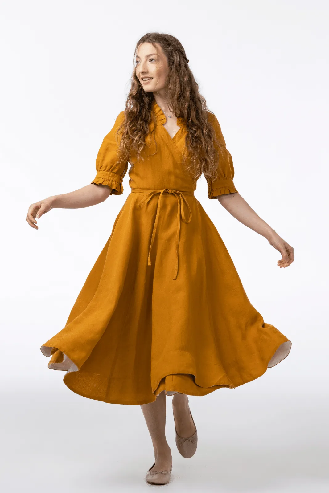 Darcy – Short Sleeve Ruffled V-Neckline Linen Wrap Dress sold by Son de Flor product image thumbnail 2