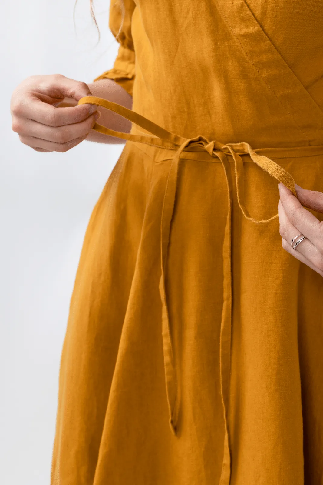 Darcy – Short Sleeve Ruffled V-Neckline Linen Wrap Dress sold by Son de Flor product image thumbnail 4