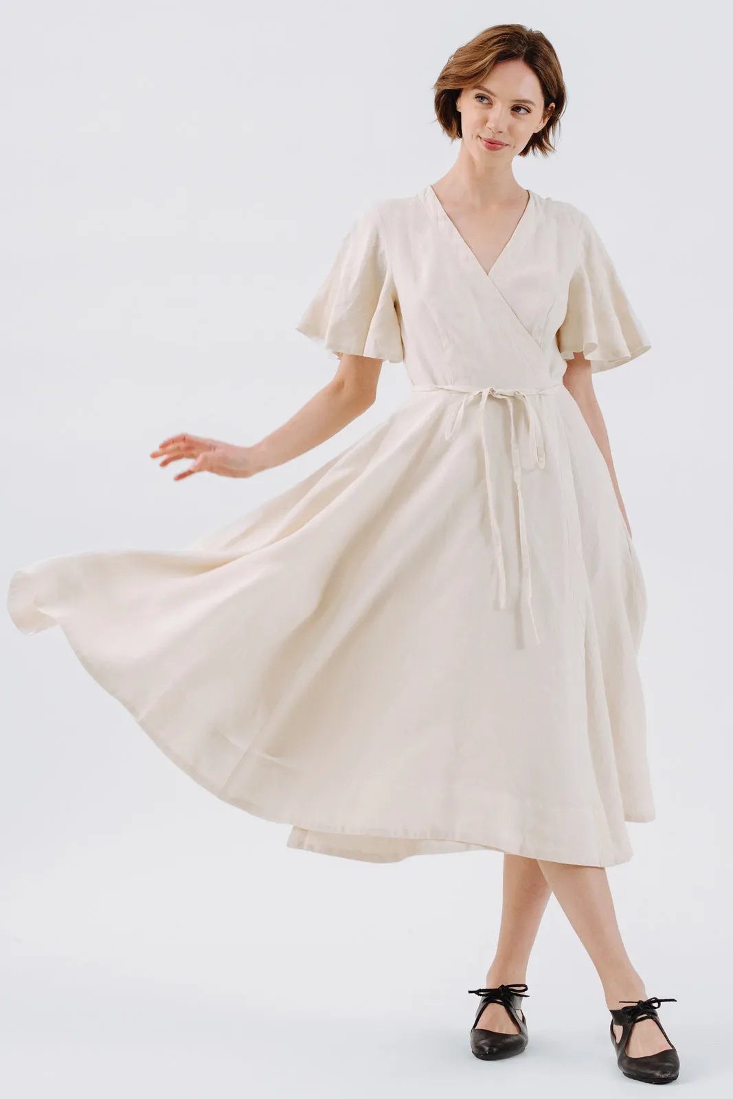Wrap Dress, Butterfly Sleeve, Hemp, Milky White sold by Son de Flor product image thumbnail 4
