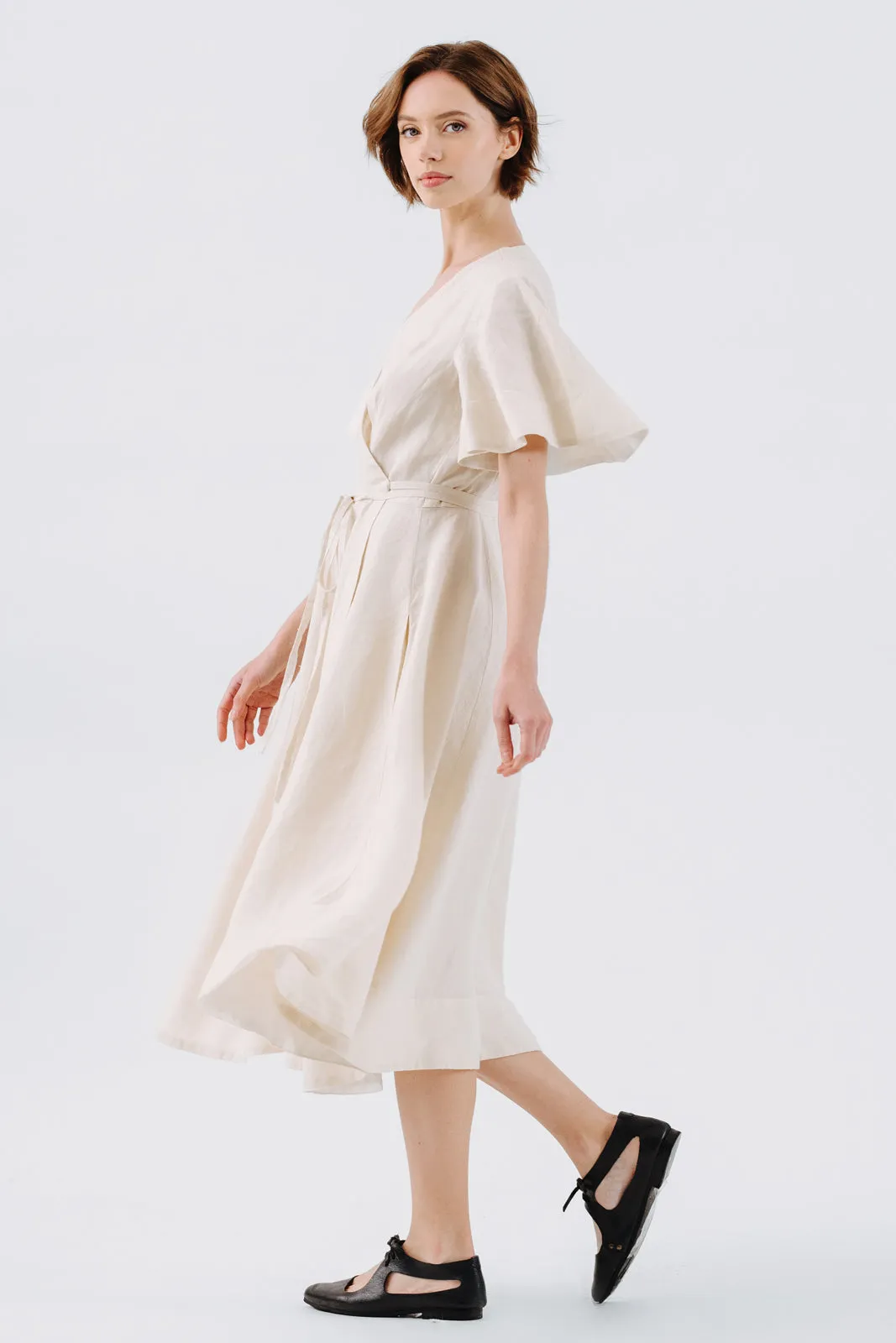 Wrap Dress, Butterfly Sleeve, Hemp, Milky White sold by Son de Flor product image thumbnail 5