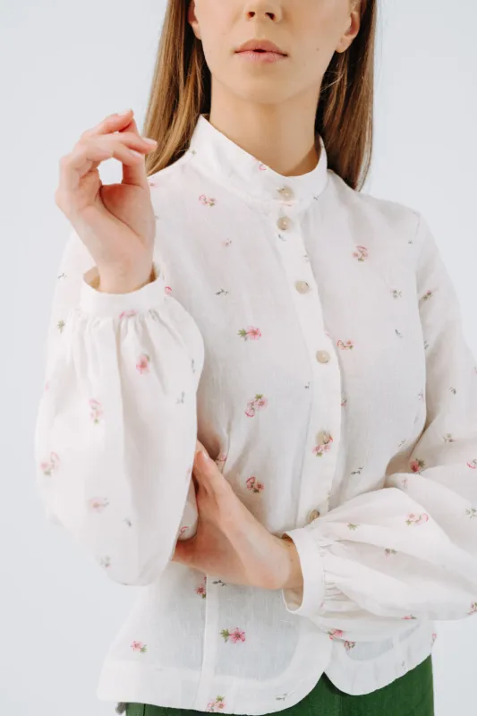 Fitted Sophie Shirt, Long Sleeve,  Apple Blossom sold by Son de Flor