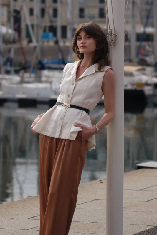 Peplum Vest, Sleeveless, Hemp, Milky White sold by Son de Flor