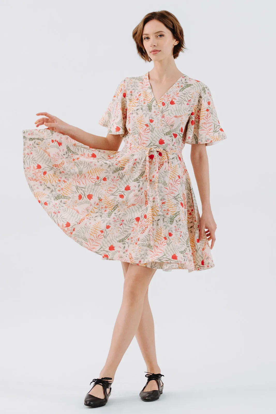 Mini Wrap Dress, Butterfly Sleeve, Whimsical Garden sold by Son de Flor product image thumbnail 4