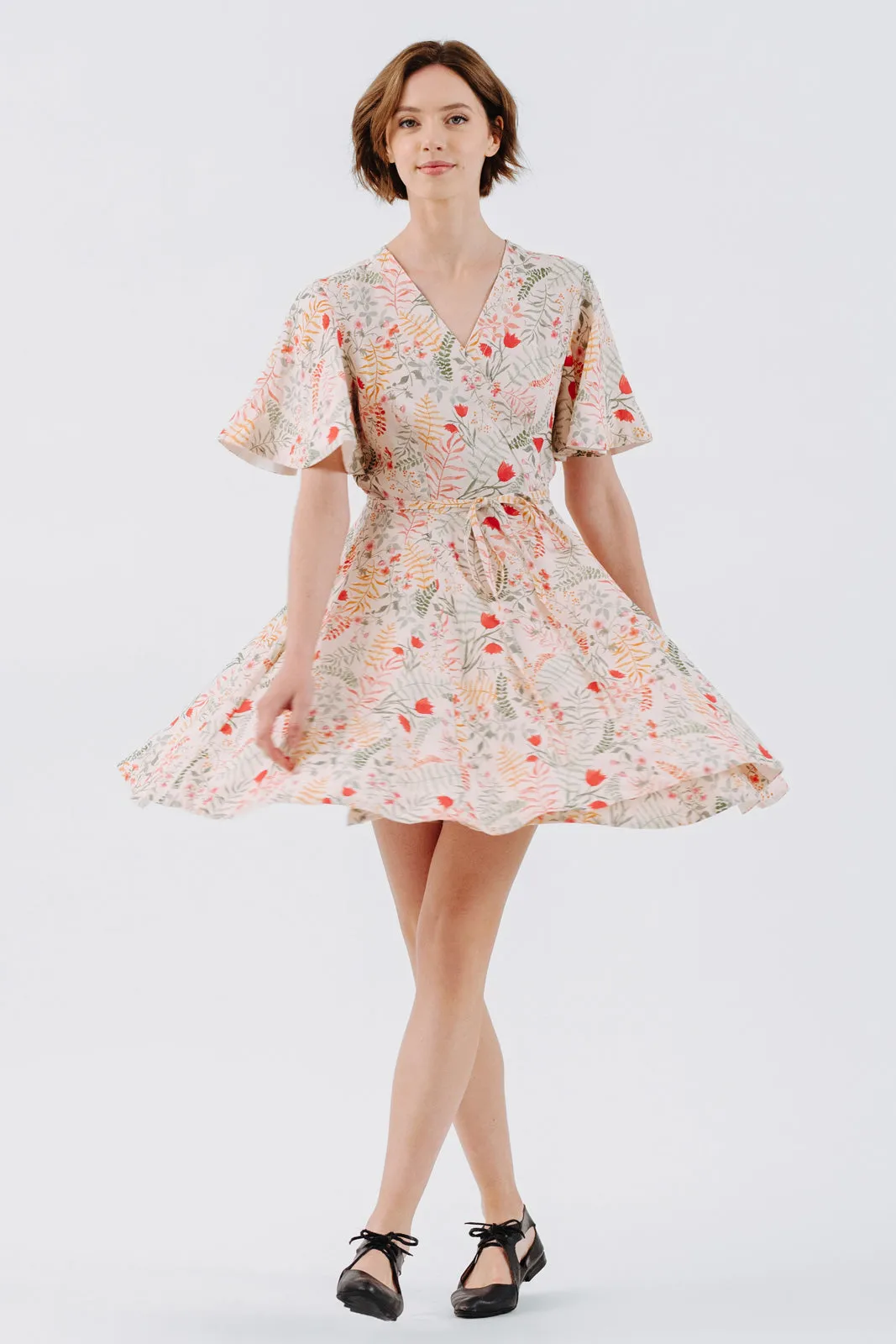 Mini Wrap Dress, Butterfly Sleeve, Whimsical Garden sold by Son de Flor product image thumbnail 2