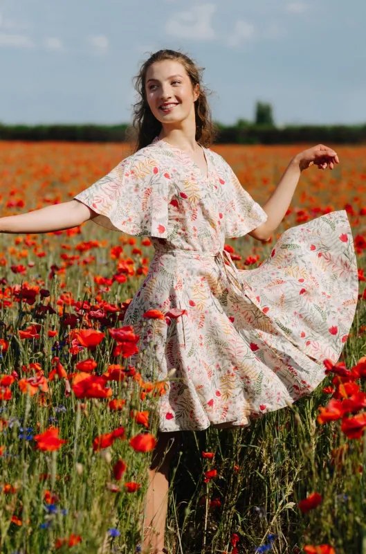 Mini Wrap Dress, Butterfly Sleeve, Whimsical Garden sold by Son de Flor