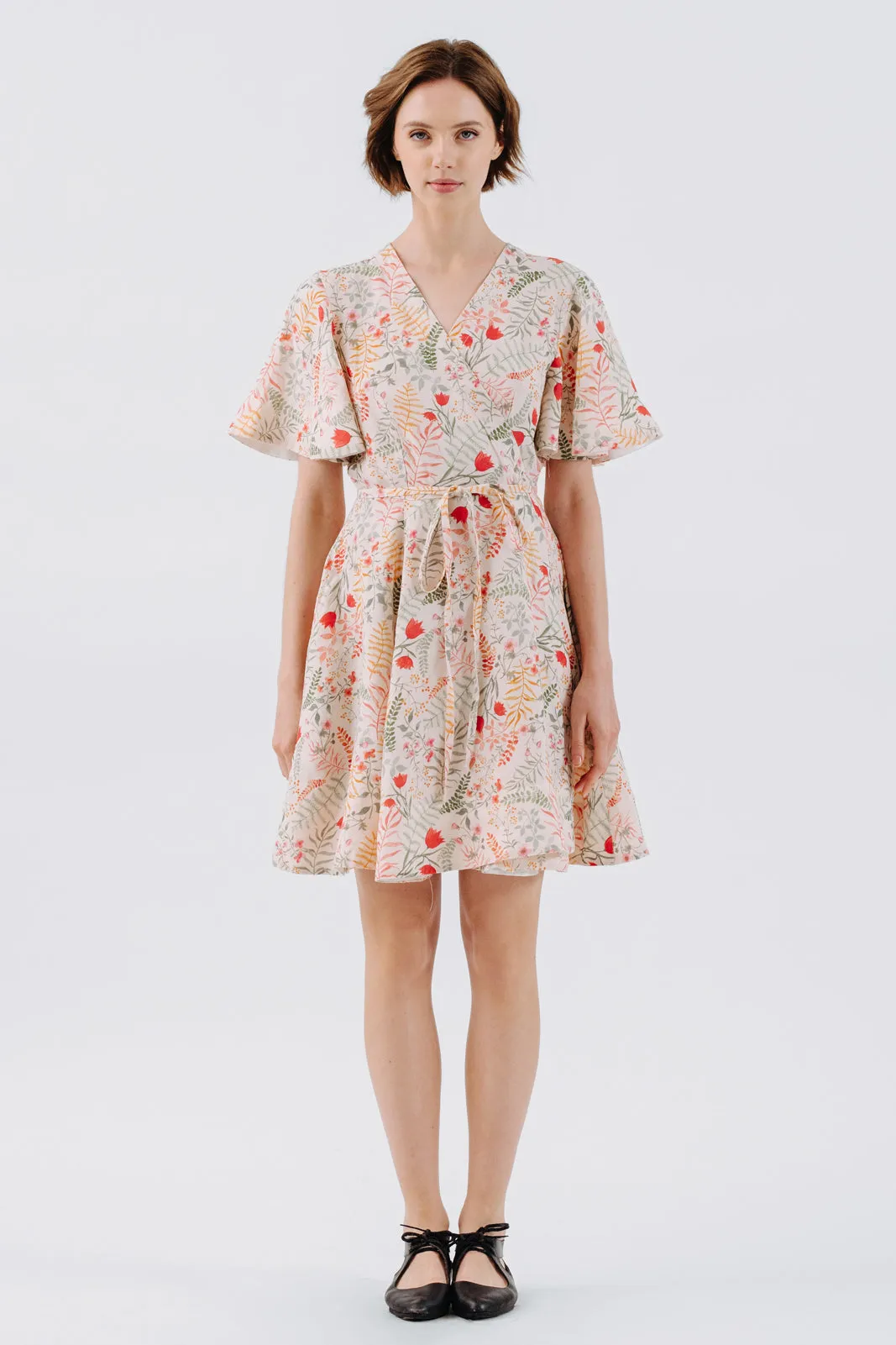 Mini Wrap Dress, Butterfly Sleeve, Whimsical Garden sold by Son de Flor product image thumbnail 3