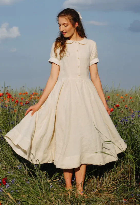 Classic Dress, Short Sleeve, Hemp, Milky White sold by Son de Flor