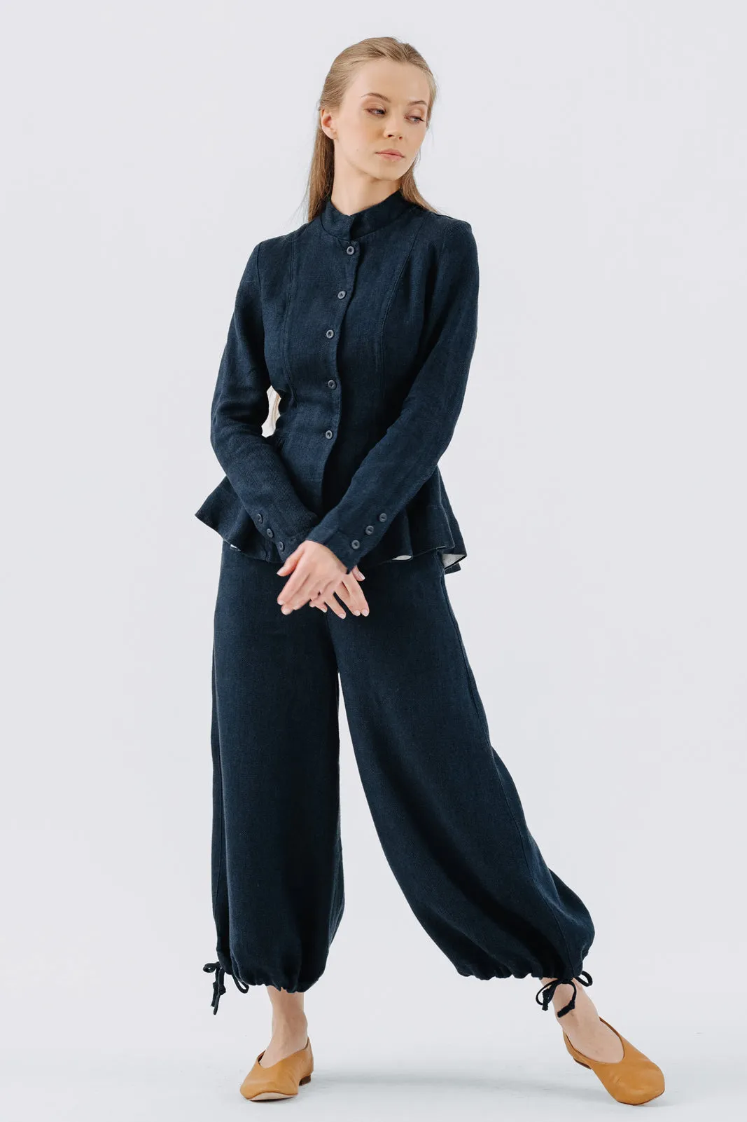 Midi Charlotte Trousers, Twill Linen, Night Navy sold by Son de Flor product image thumbnail 2