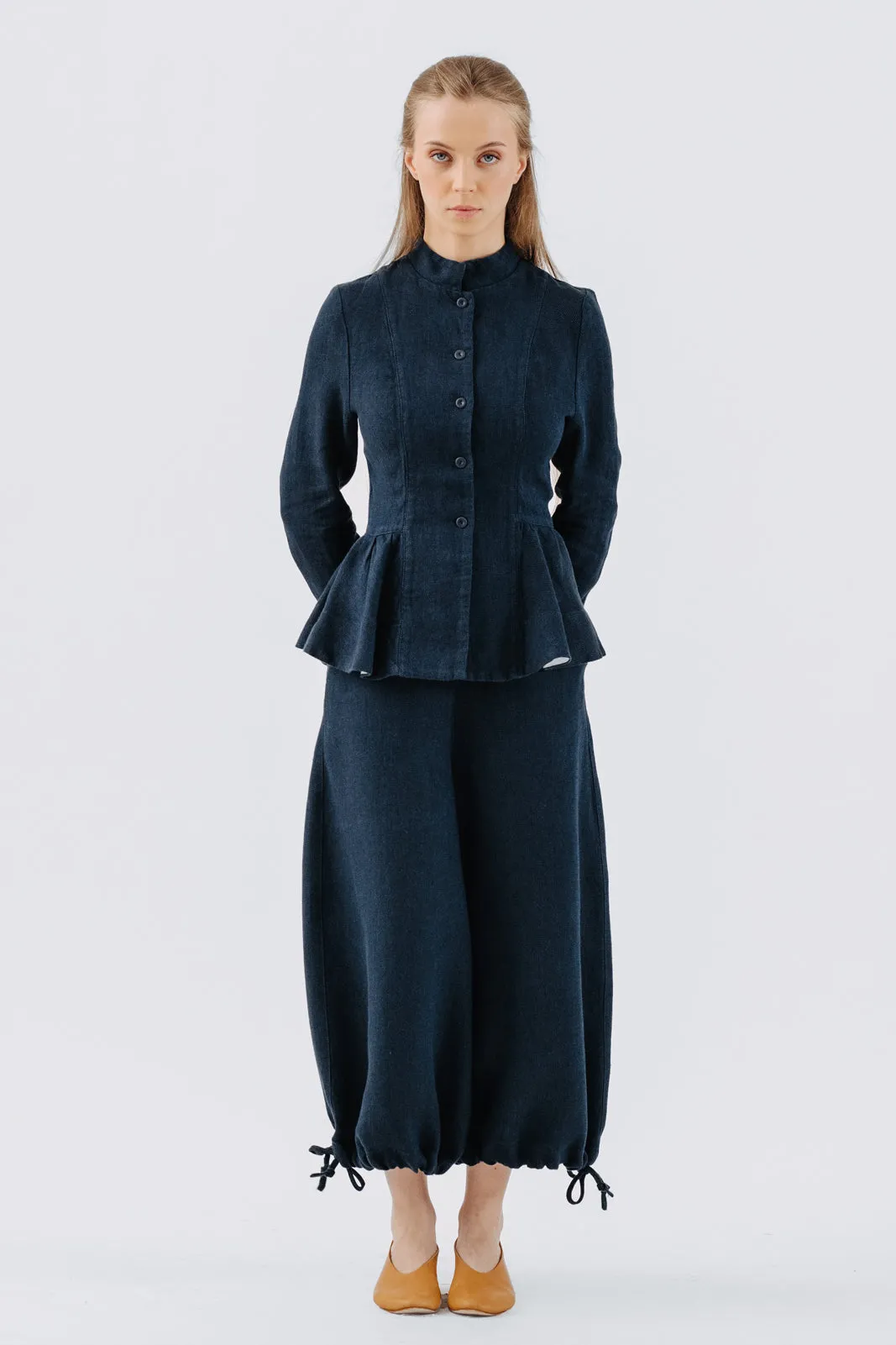 Midi Charlotte Trousers, Twill Linen, Night Navy sold by Son de Flor product image thumbnail 3