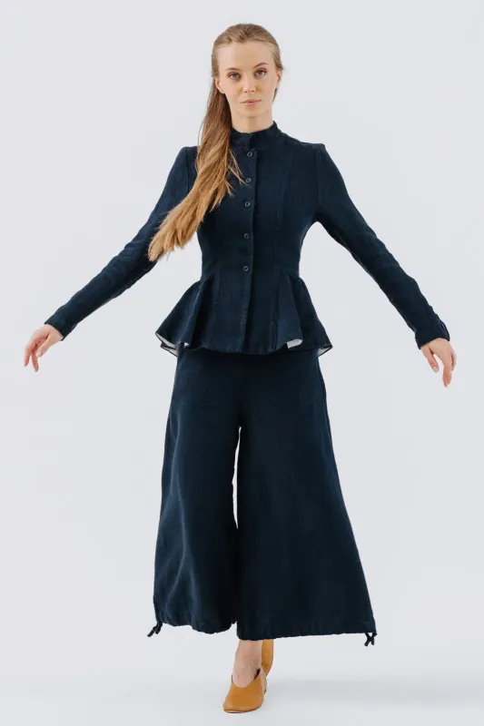 Midi Charlotte Trousers, Twill Linen, Night Navy sold by Son de Flor