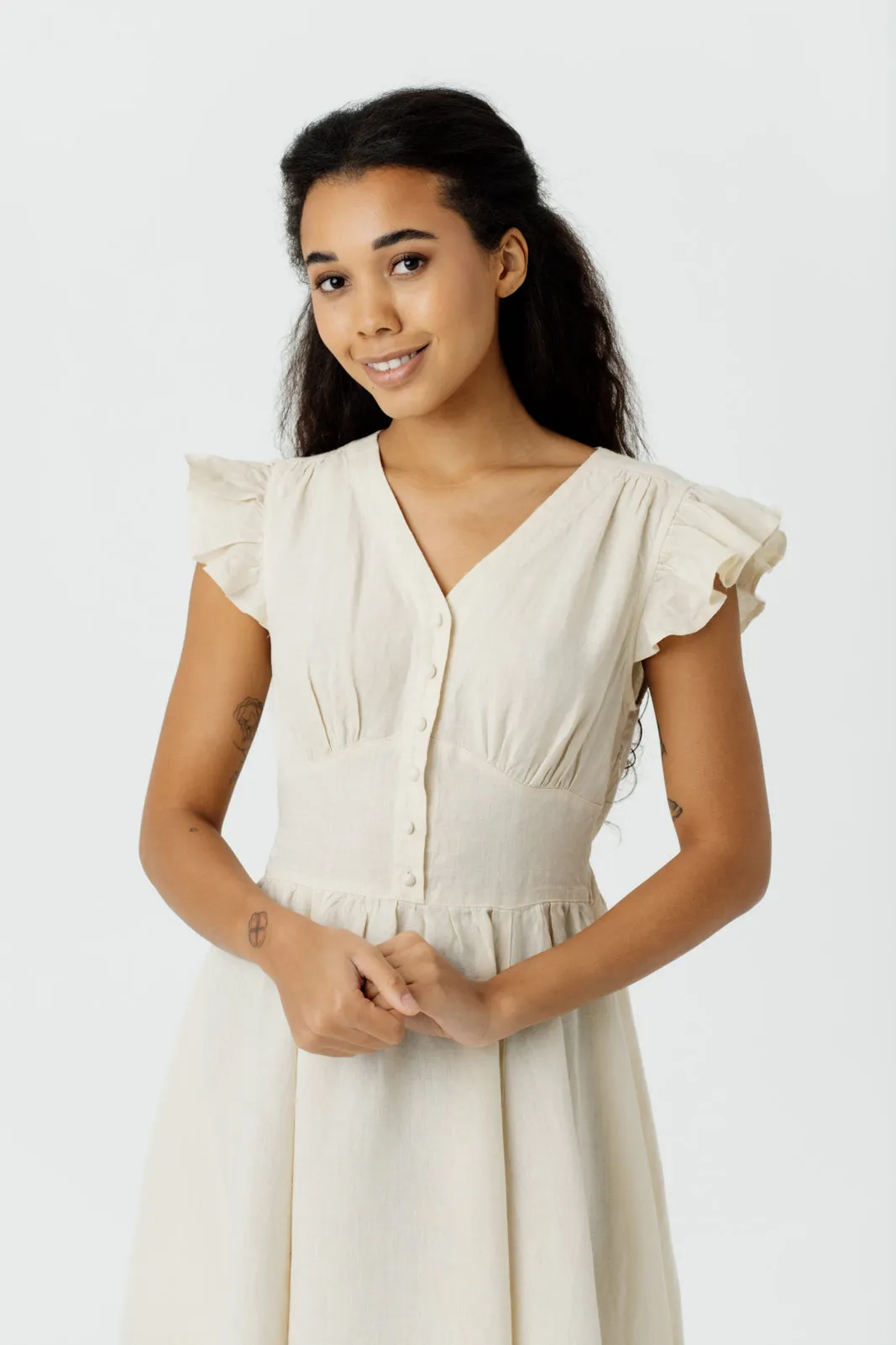 Diane Dress, Ruffle Sleeve, Hemp, Milky White sold by Son de Flor product image thumbnail 4