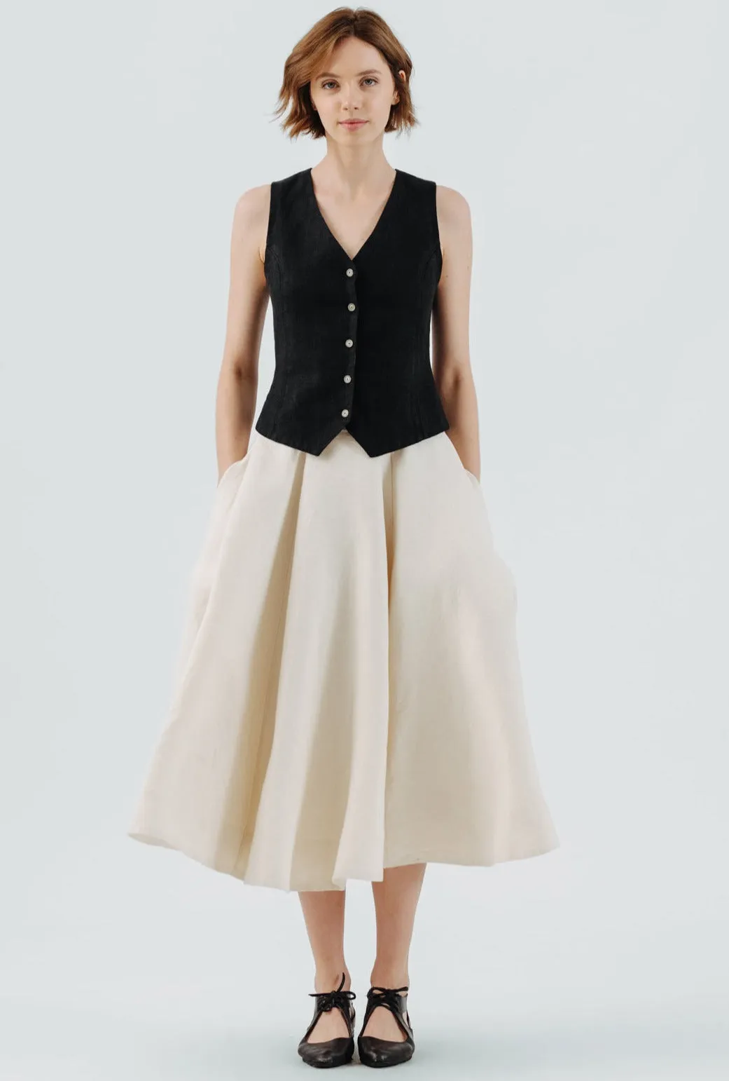 Classic Vest, Twill Linen, Black Herringbone sold by Son de Flor product image thumbnail 5