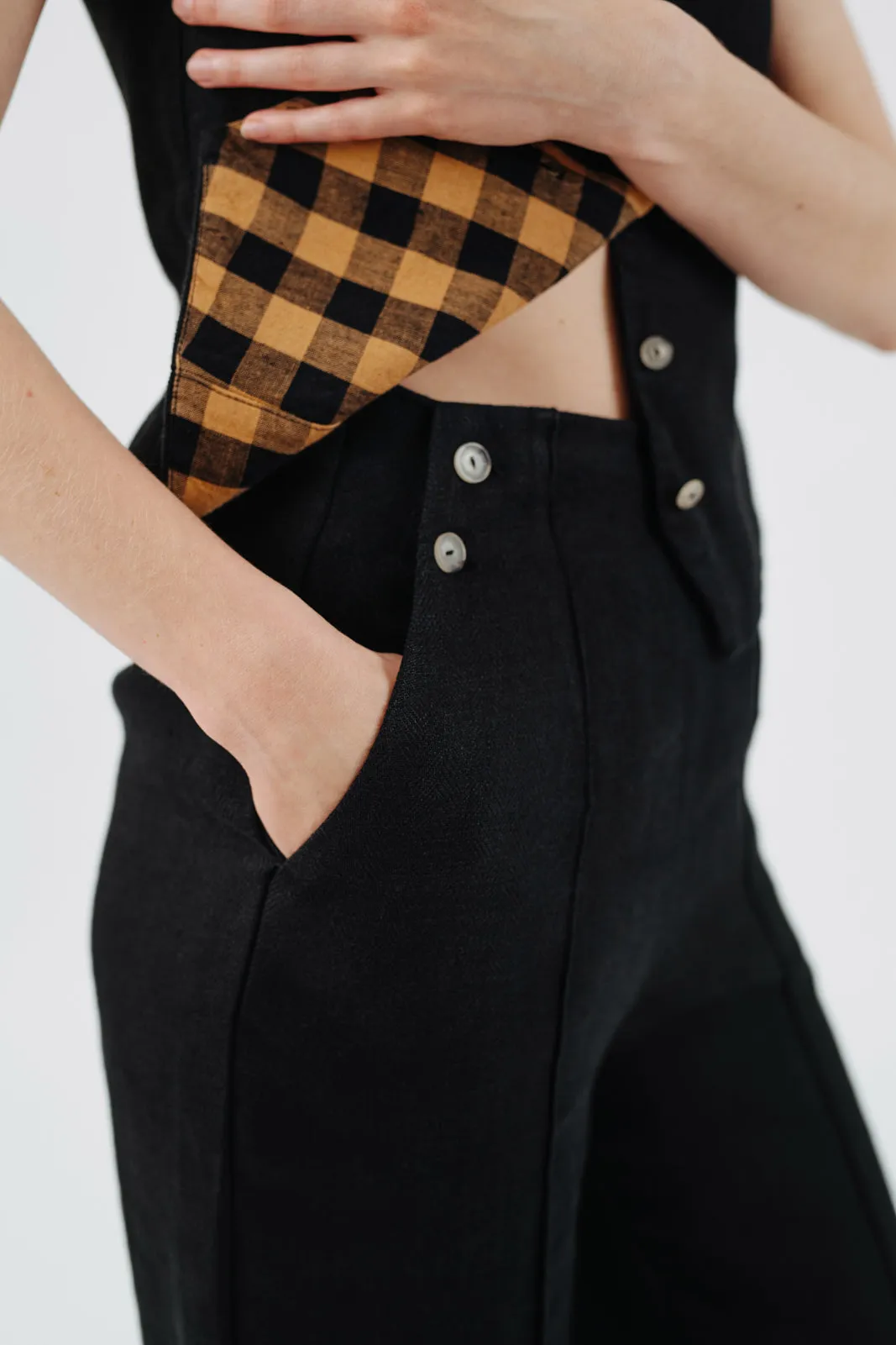 Classic Vest, Twill Linen, Black Herringbone sold by Son de Flor product image thumbnail 4