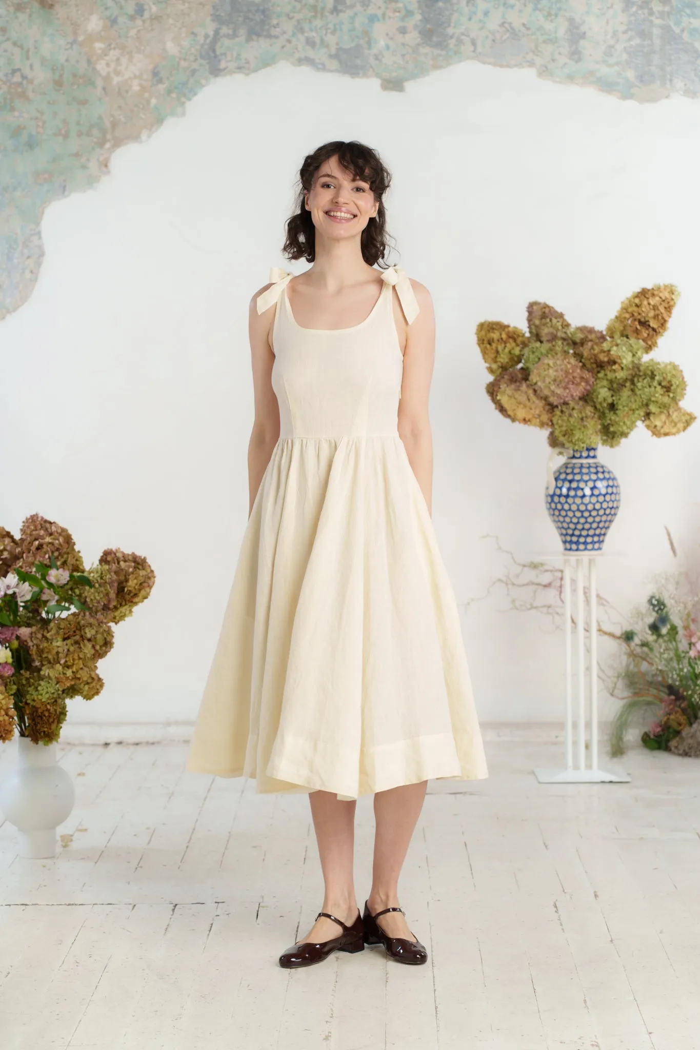 Amelia Dress, Sleeveless, Hemp, Milky White sold by Son de Flor