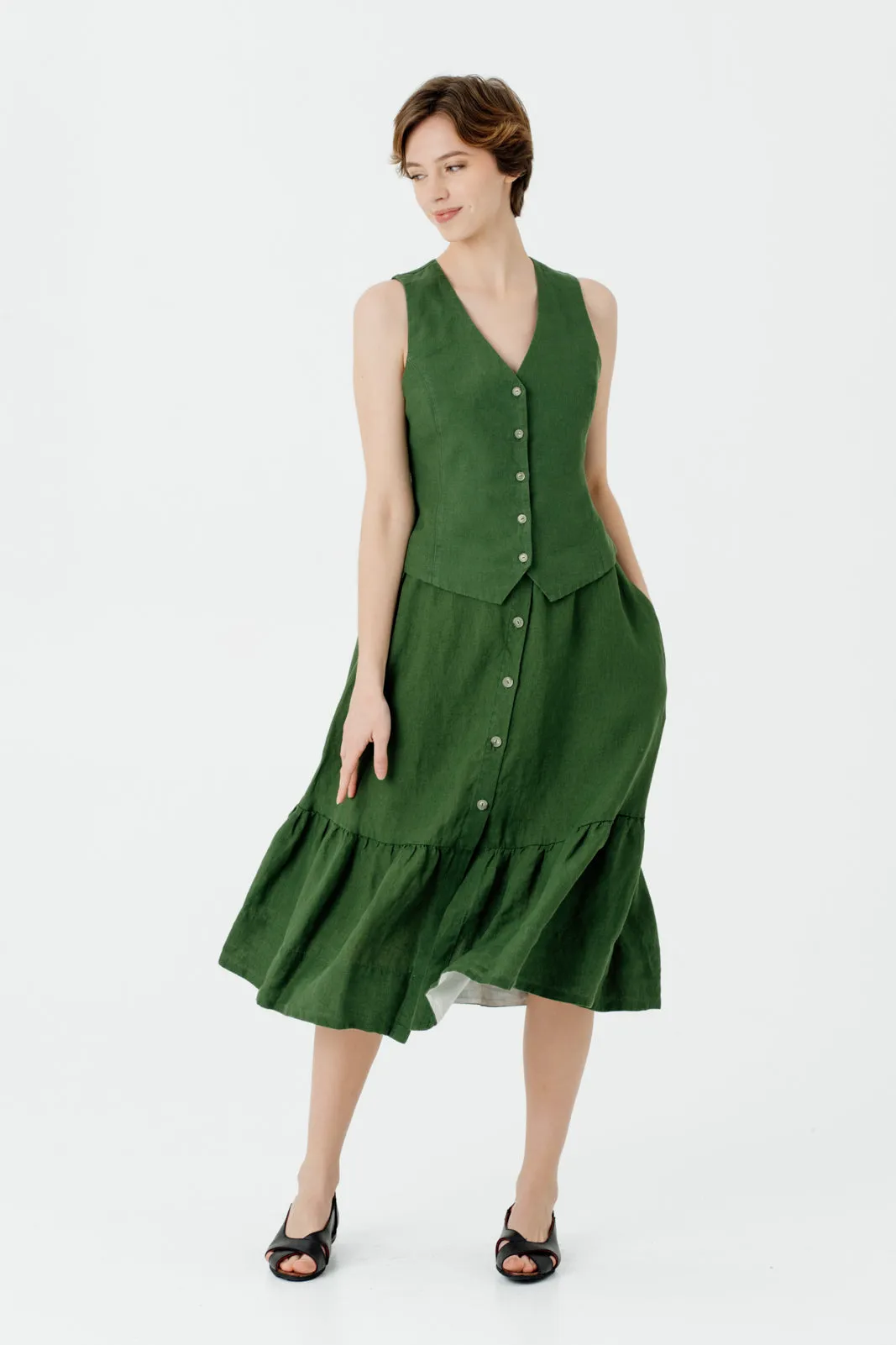 Button Down Skirt, Emerald Green sold by Son de Flor product image thumbnail 3