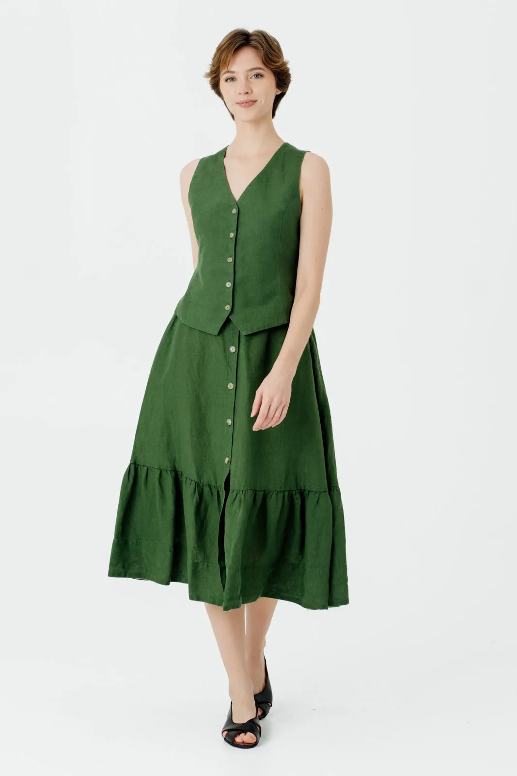 Button Down Skirt, Emerald Green sold by Son de Flor product image thumbnail 2