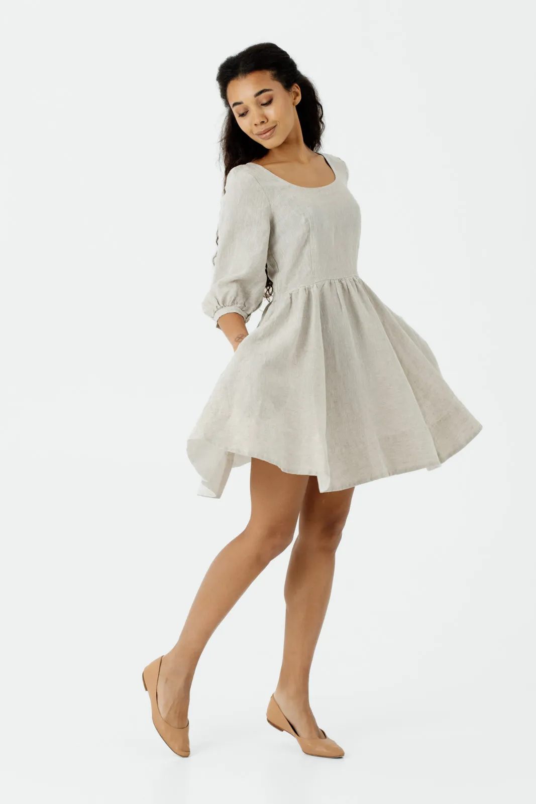 Mini Carmen Dress, 3/4 Sleeve, Natural Dot sold by Son de Flor