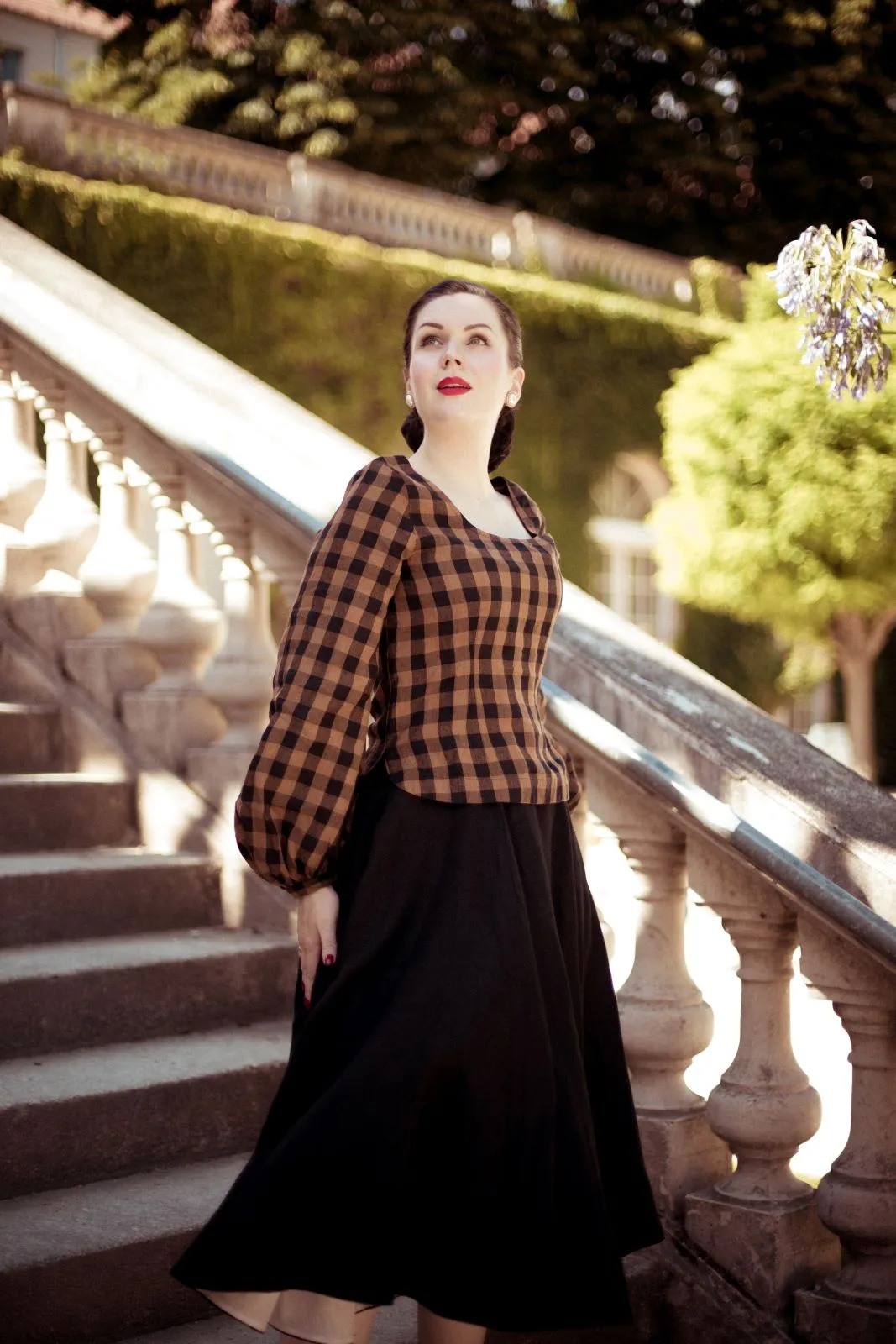 Carmen Top, Long Sleeve, Brown Checkers sold by Son de Flor product image thumbnail 5