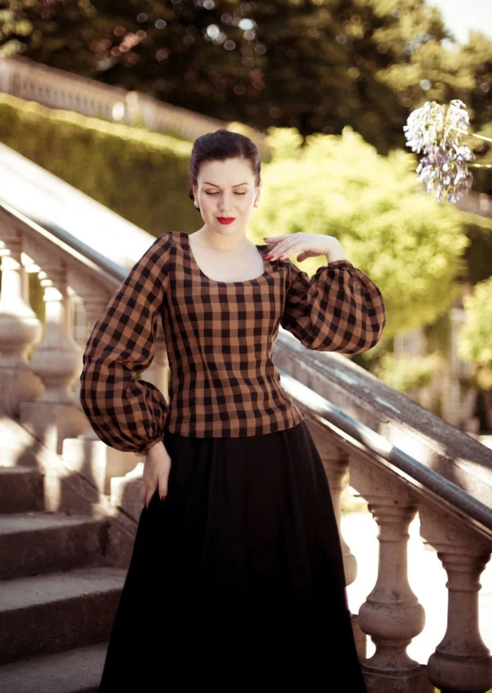 Carmen Top, Long Sleeve, Brown Checkers sold by Son de Flor product image thumbnail 4