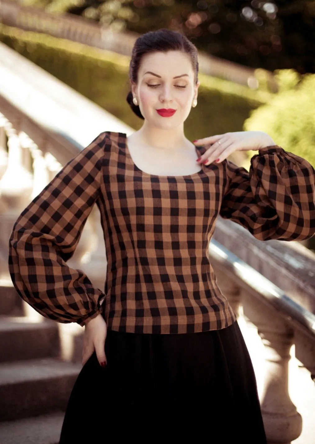 Carmen Top, Long Sleeve, Brown Checkers sold by Son de Flor product image thumbnail 3