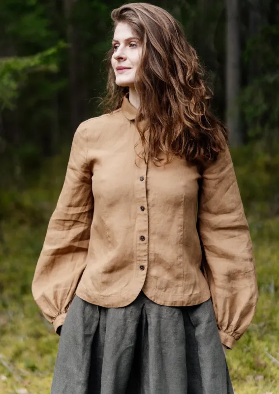 Fitted Sophie Shirt, Long Sleeve, Hemp, Camel Brown sold by Son de Flor