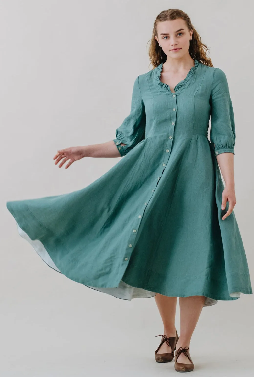 Ophelia Dress, 3/4 Sleeve, Teal Blue sold by Son de Flor