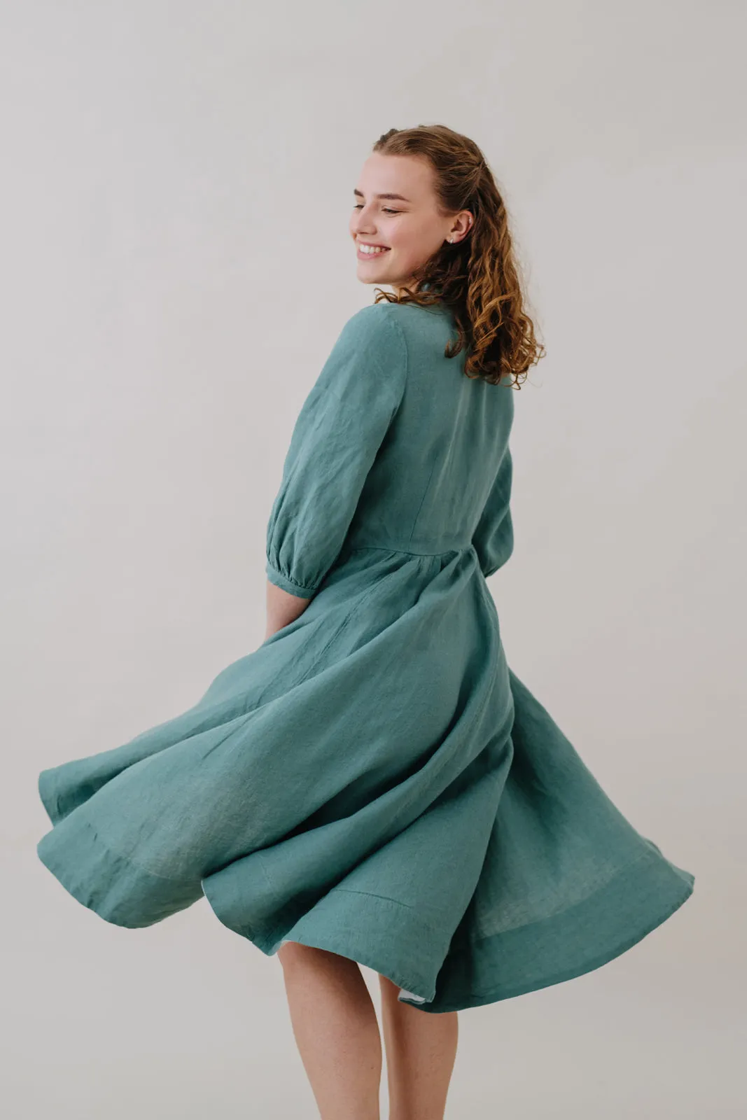 Ophelia Dress, 3/4 Sleeve, Teal Blue sold by Son de Flor product image thumbnail 5