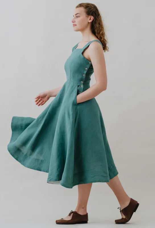 Pinafore Dress, Sleeveless, Teal Blue sold by Son de Flor