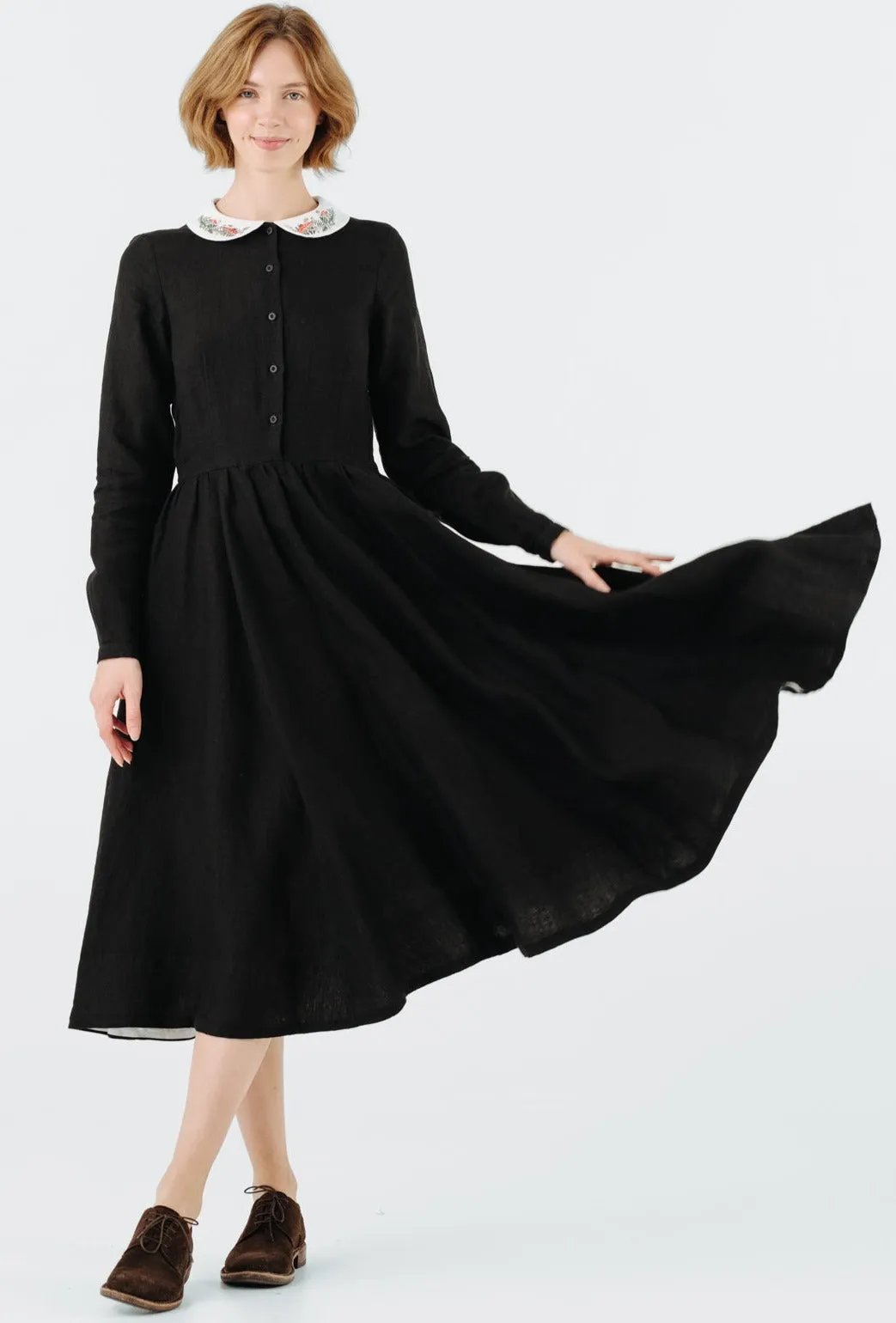 Classic Dress with Embroidered Wildwood Collar, Long Sleeve sold by Son de Flor