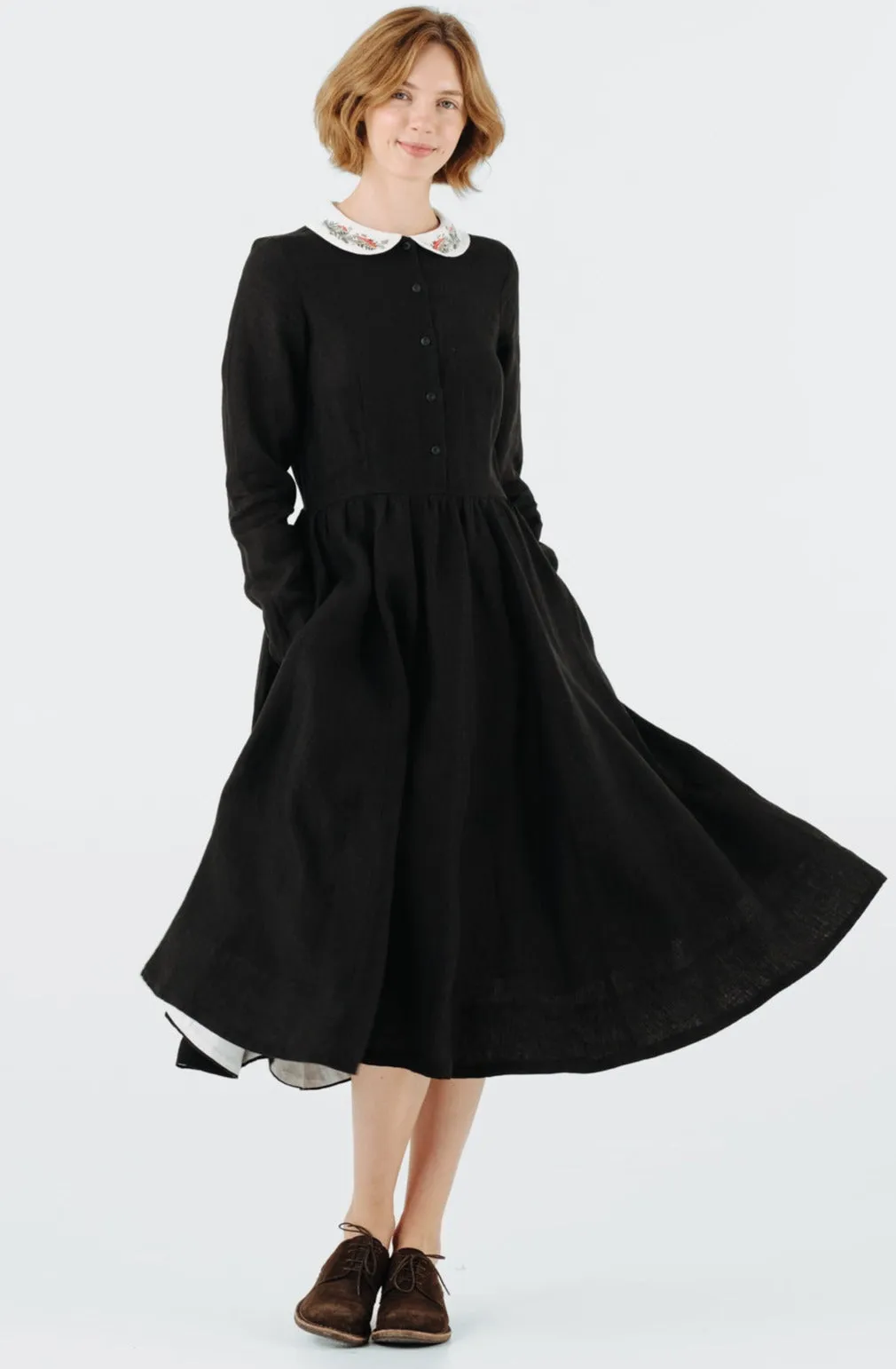 Classic Dress with Embroidered Wildwood Collar, Long Sleeve sold by Son de Flor product image thumbnail 3
