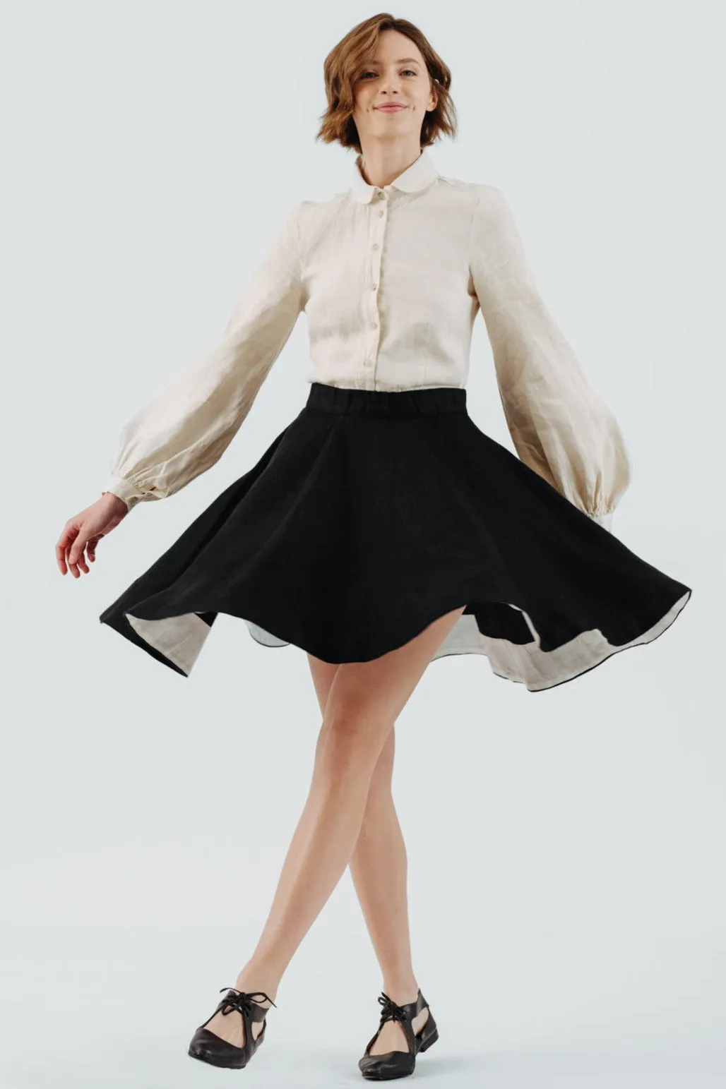 Mini Classic Skirt, Twill Linen, Black Herringbone sold by Son de Flor product image thumbnail 2