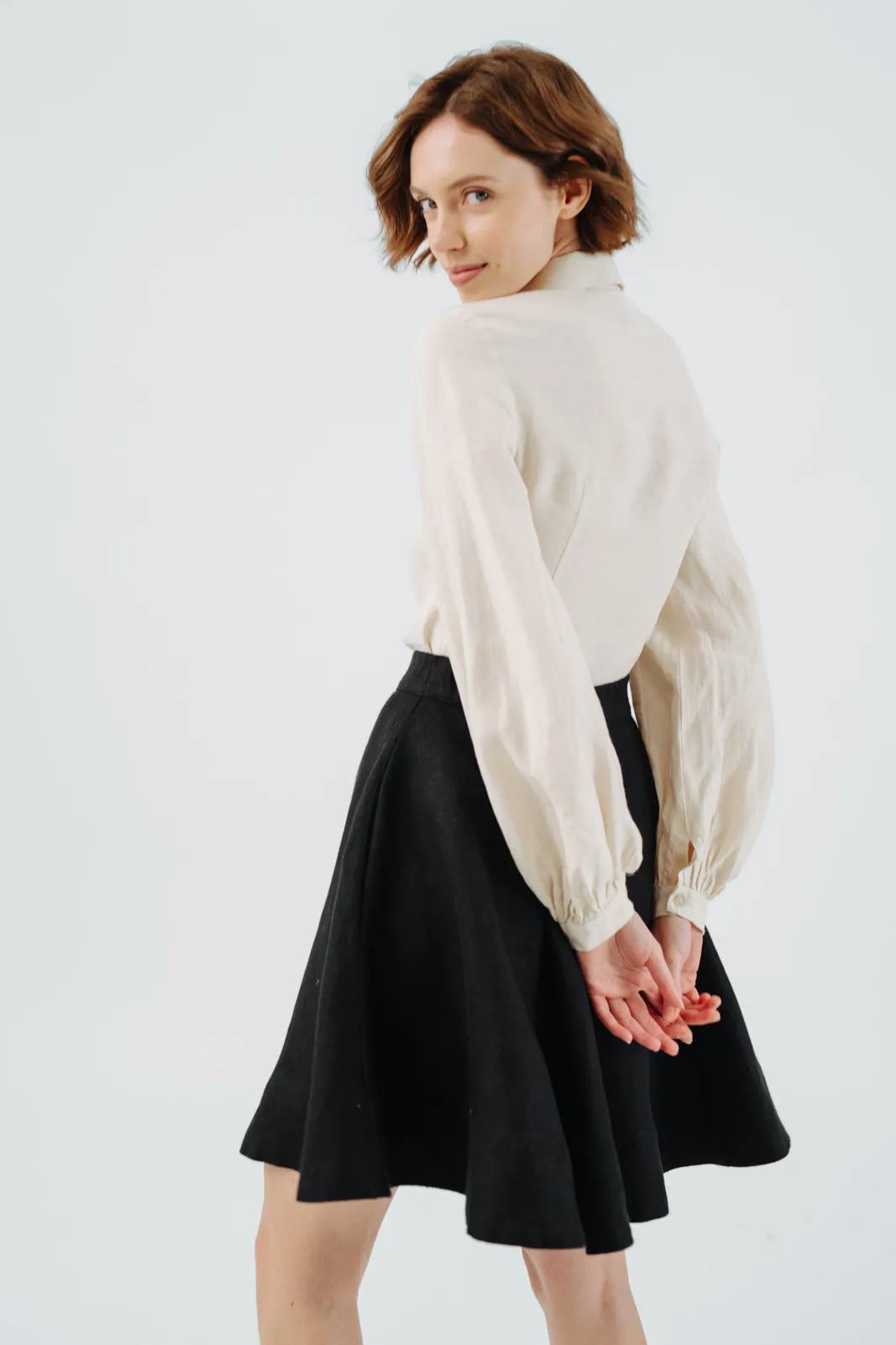 Mini Classic Skirt, Twill Linen, Black Herringbone sold by Son de Flor