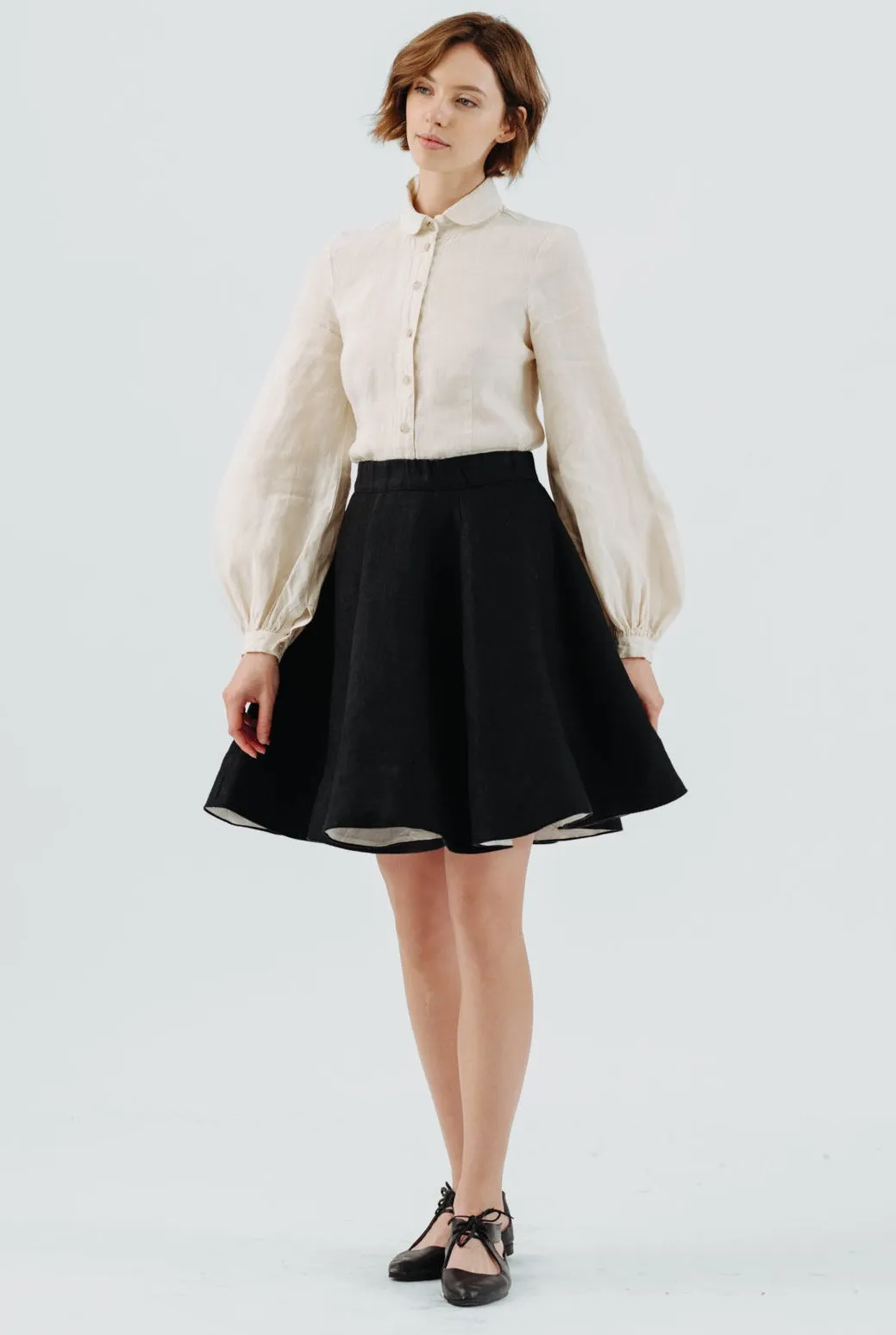 Mini Classic Skirt, Twill Linen, Black Herringbone sold by Son de Flor product image thumbnail 3