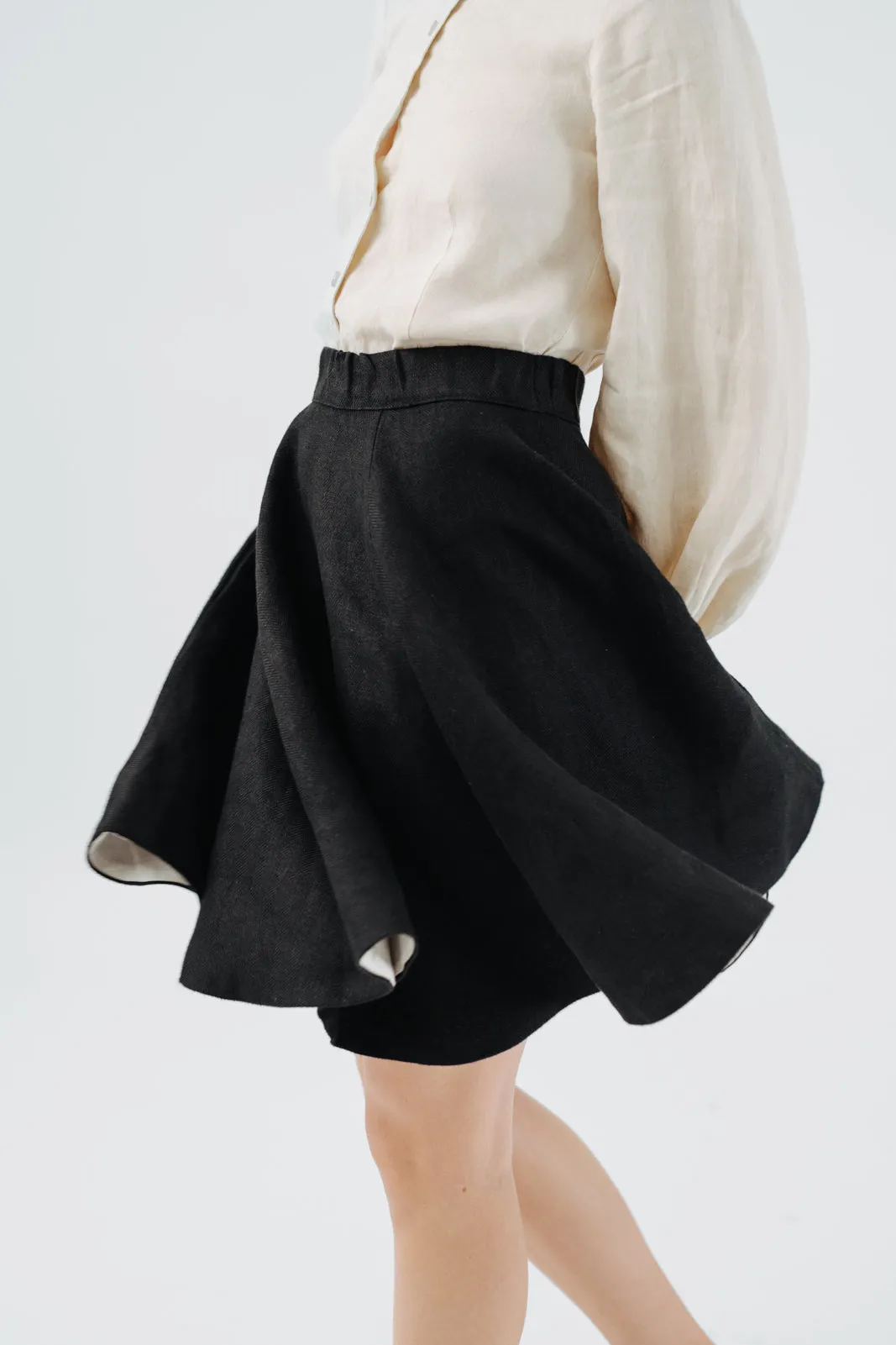 Mini Classic Skirt, Twill Linen, Black Herringbone sold by Son de Flor product image thumbnail 5