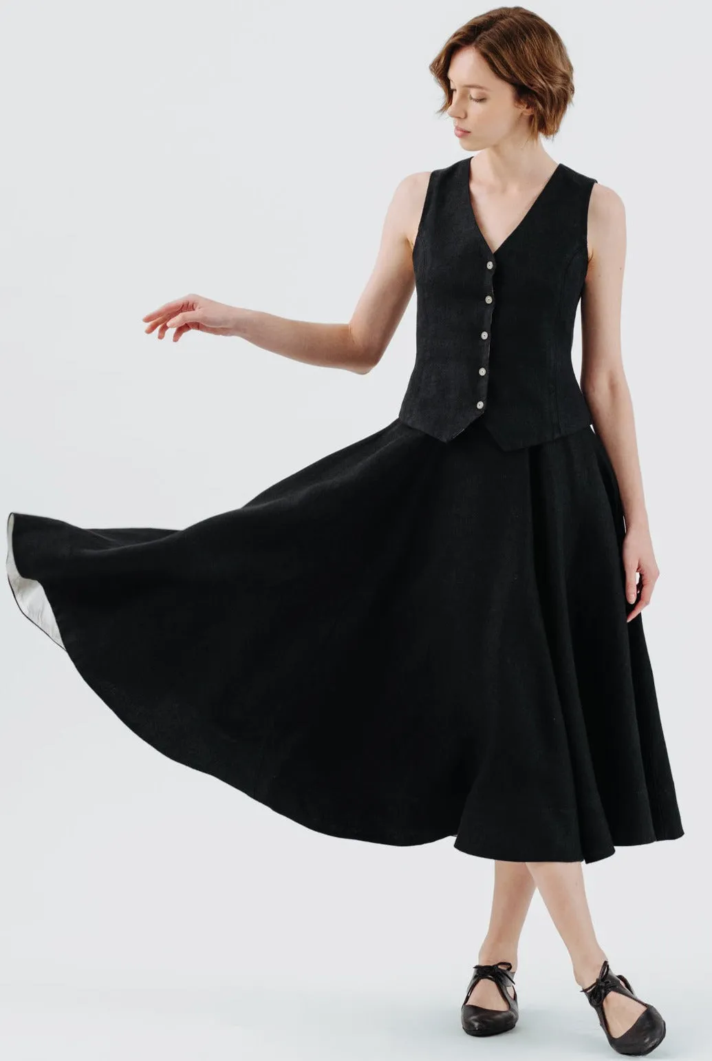 Classic – Full-Circle Twill Linen Midi Skirt sold by Son de Flor